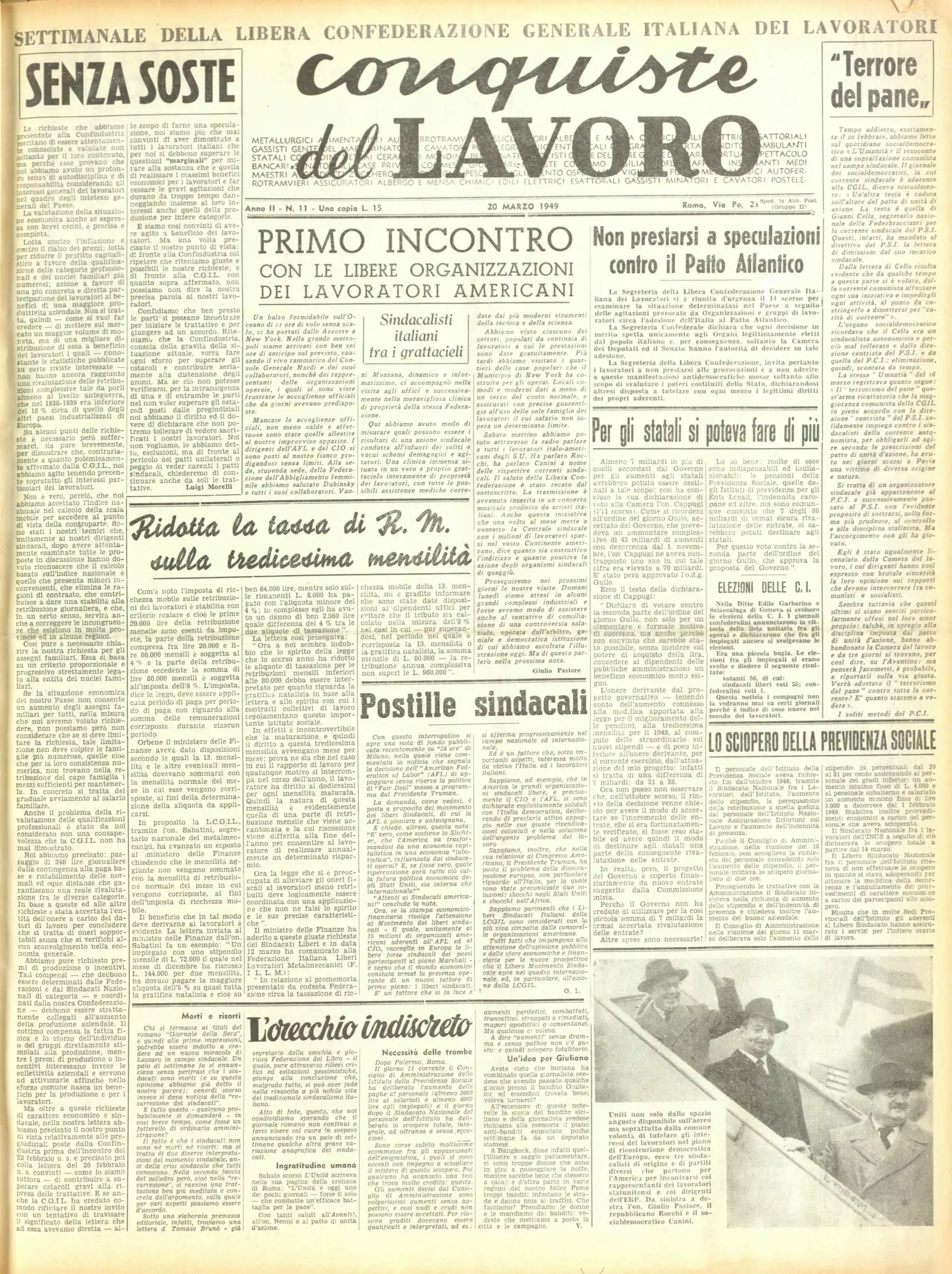 Conquiste del Lavoro del 20/03/1949 N. 11 Anno 2