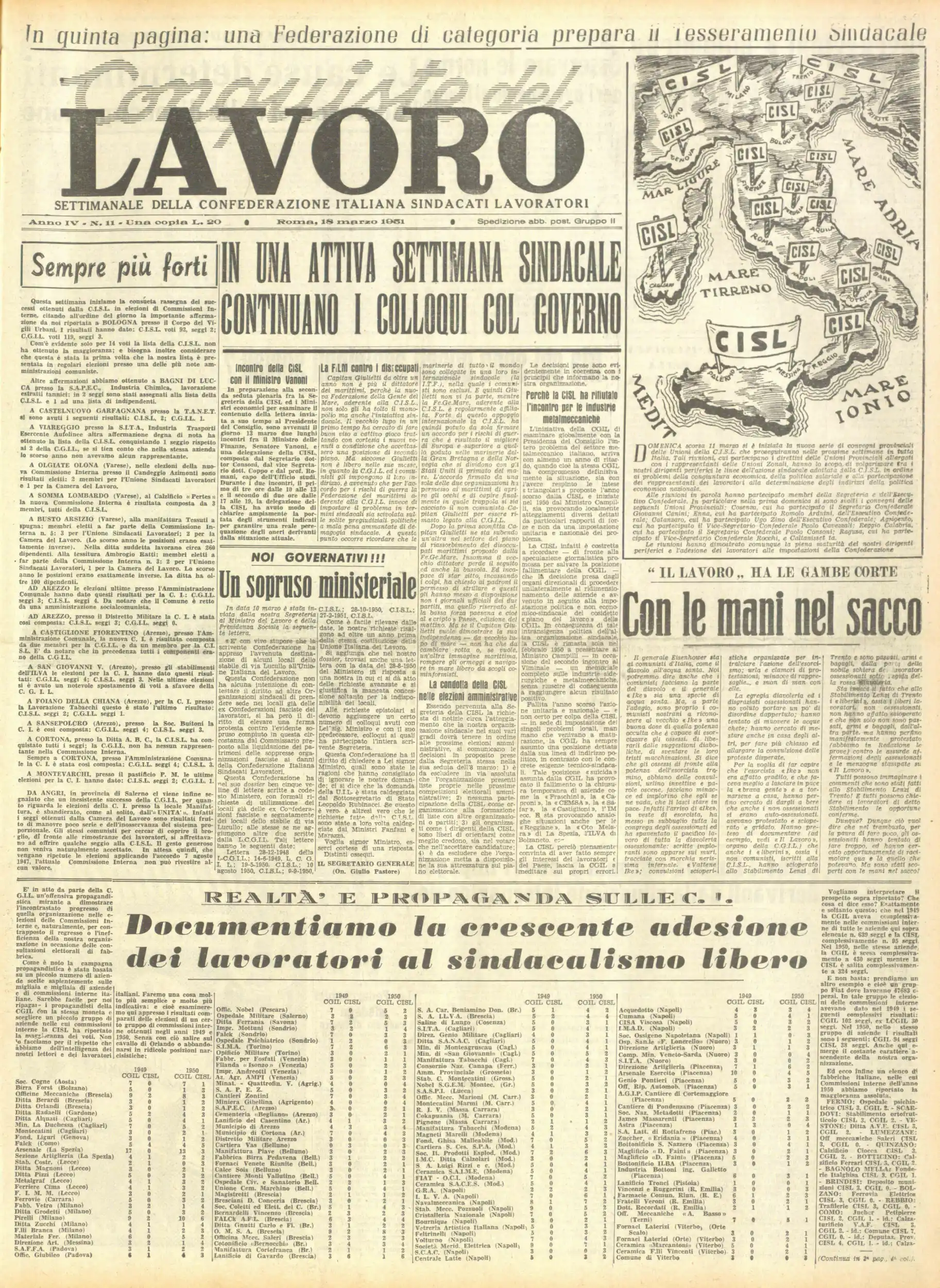 Conquiste del Lavoro del 18/03/1951 N. 11 Anno 4