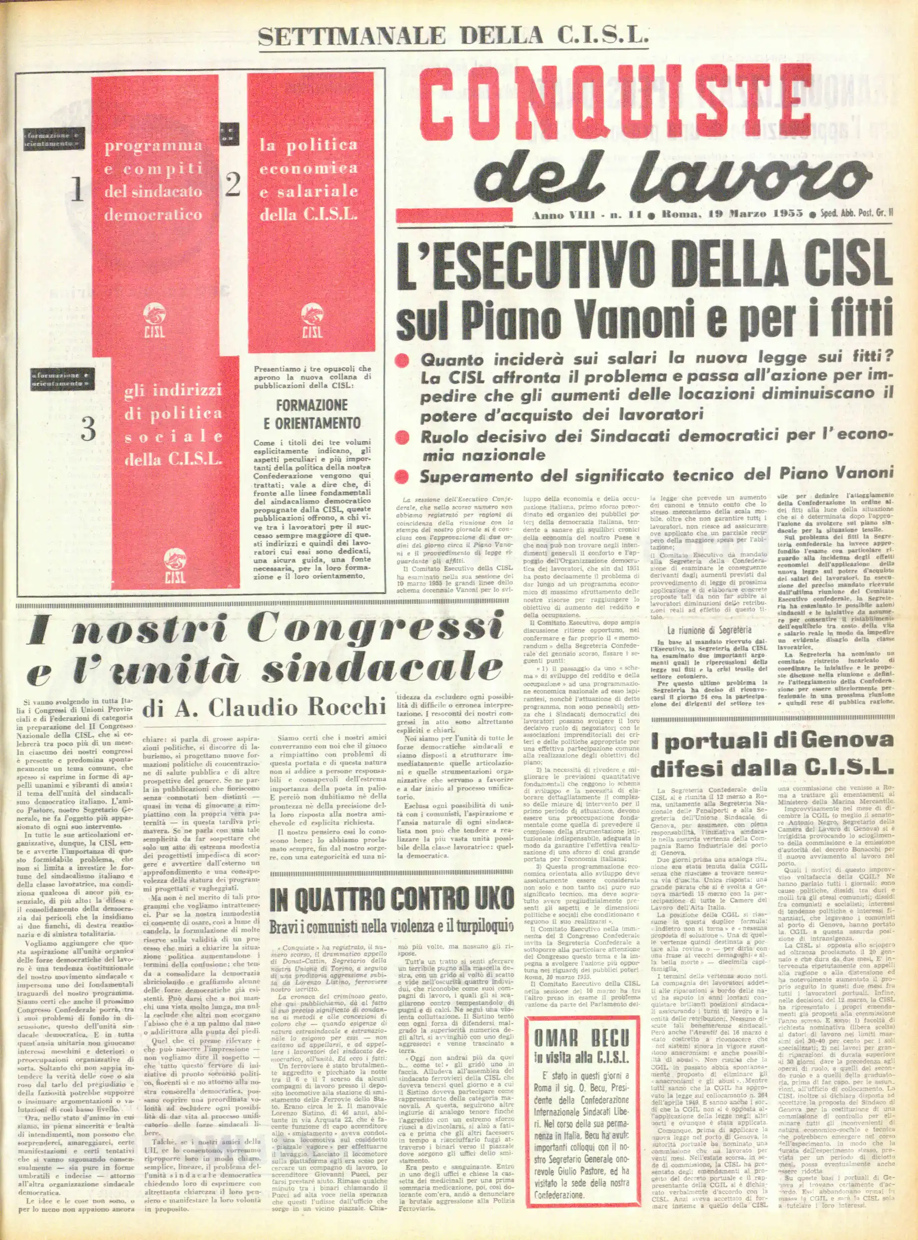 Conquiste del Lavoro del 19/03/1955 N. 11 Anno 8