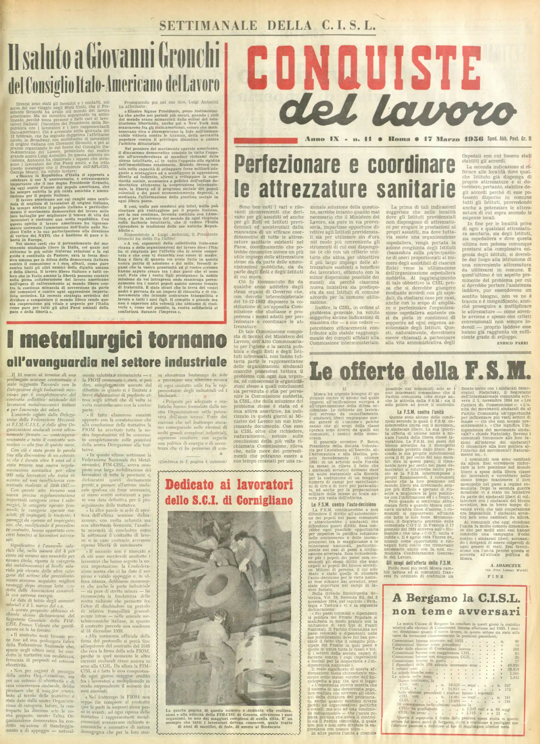 Conquiste del Lavoro del 17/03/1956 N. 11 Anno 9