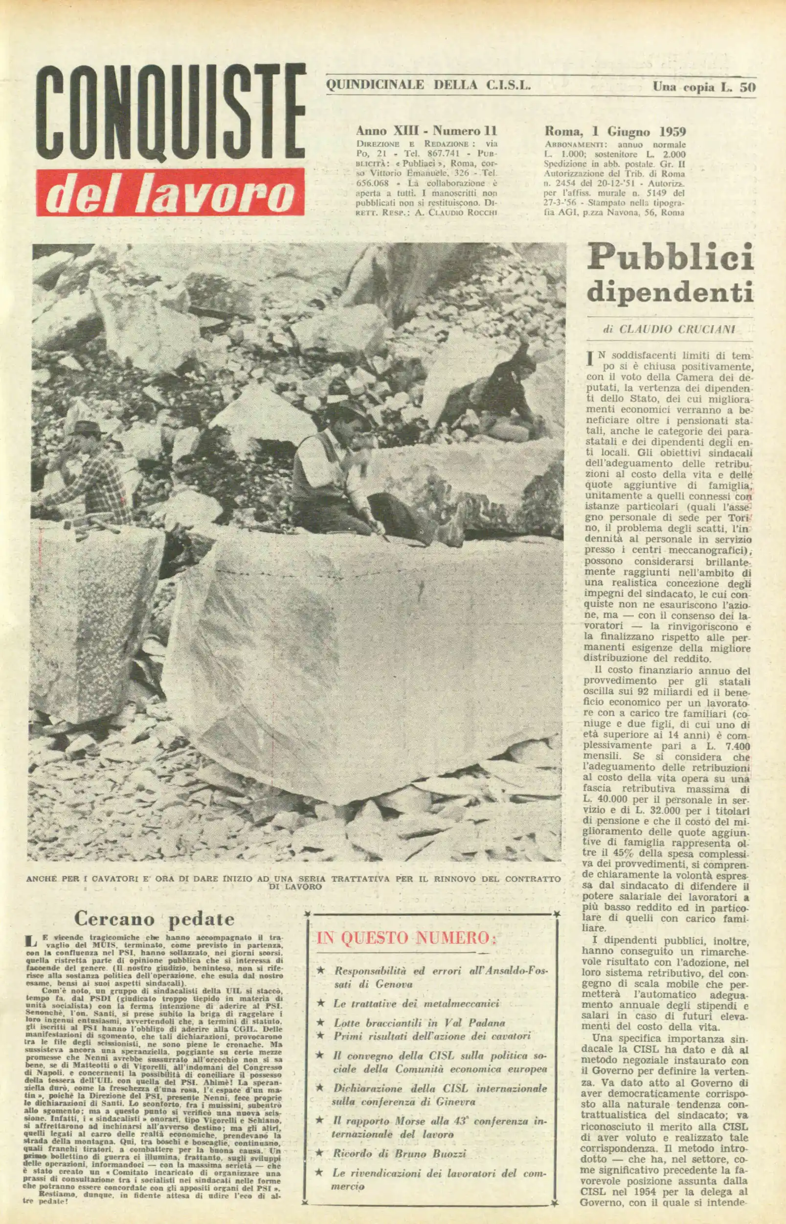 Conquiste del Lavoro del 01/06/1959 N. 11 Anno 12