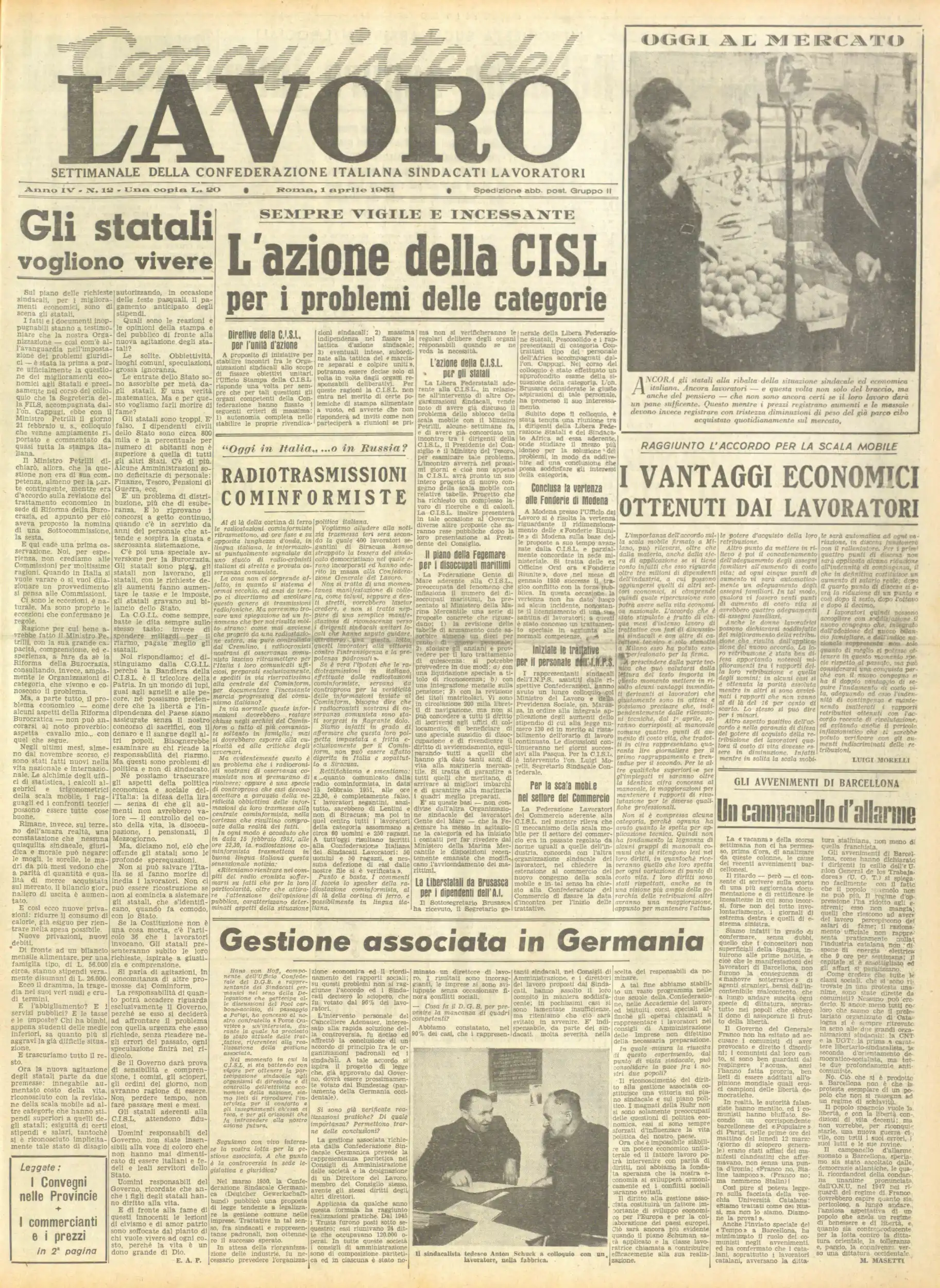 Conquiste del Lavoro del 01/04/1951 N. 12 Anno 4
