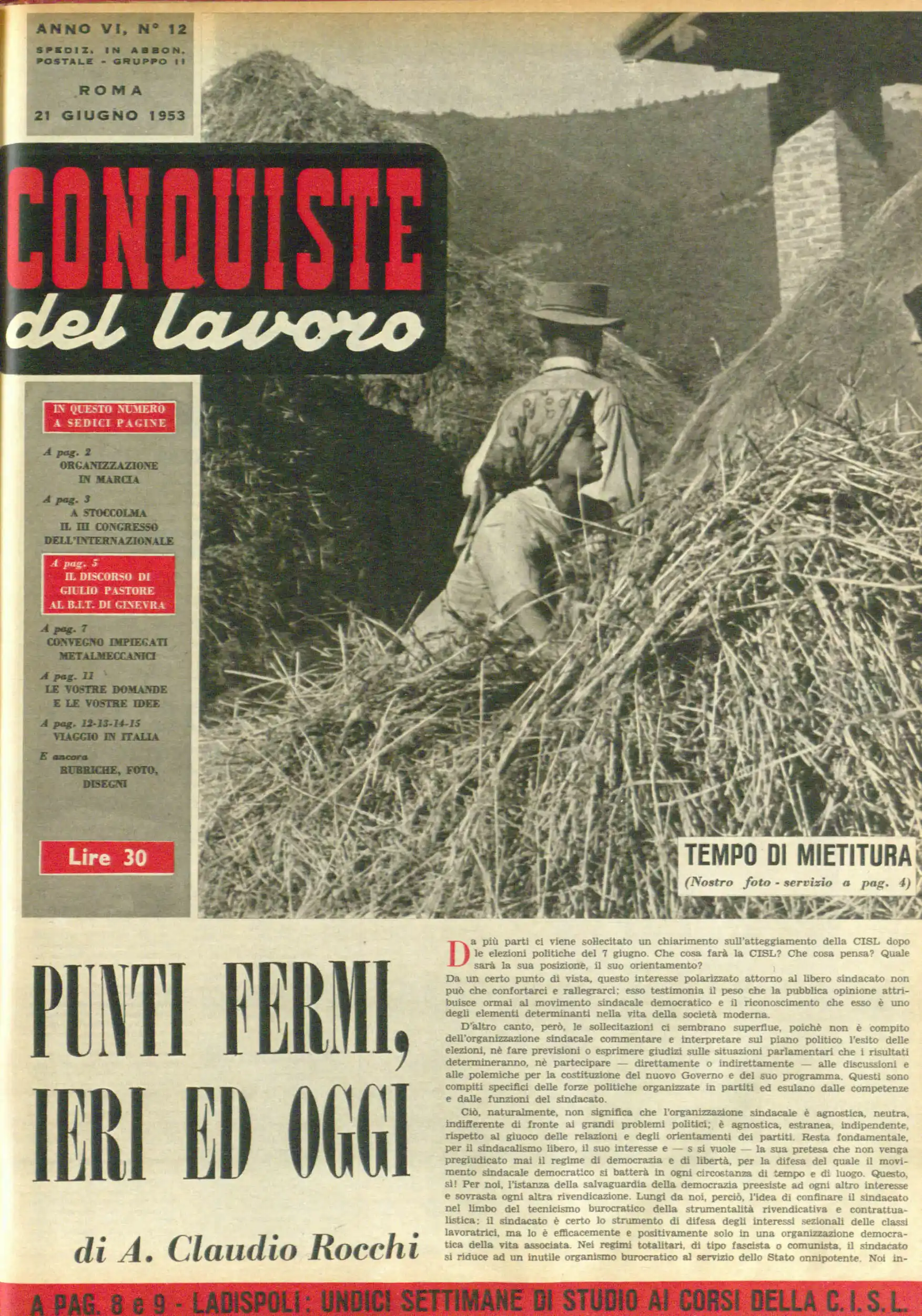 Conquiste del Lavoro del 21/06/1953 N. 12 Anno 6