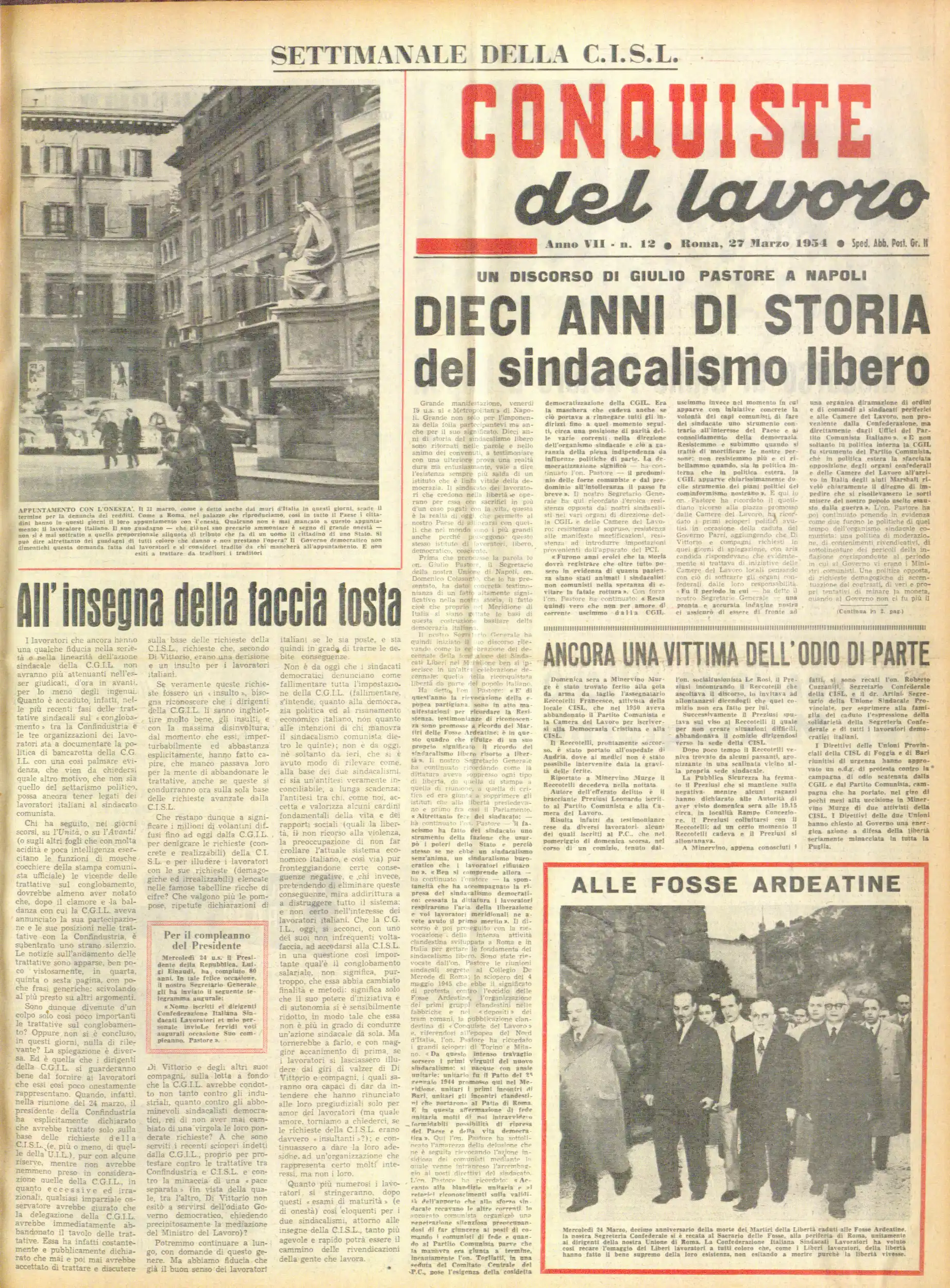 Conquiste del Lavoro del 27/03/1954 N. 12 Anno 7
