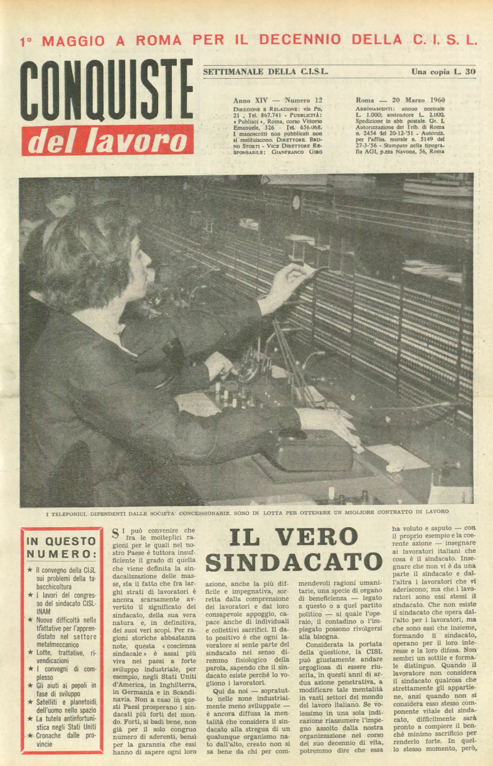 Conquiste del Lavoro del 20/03/1960 N. 12 Anno 13