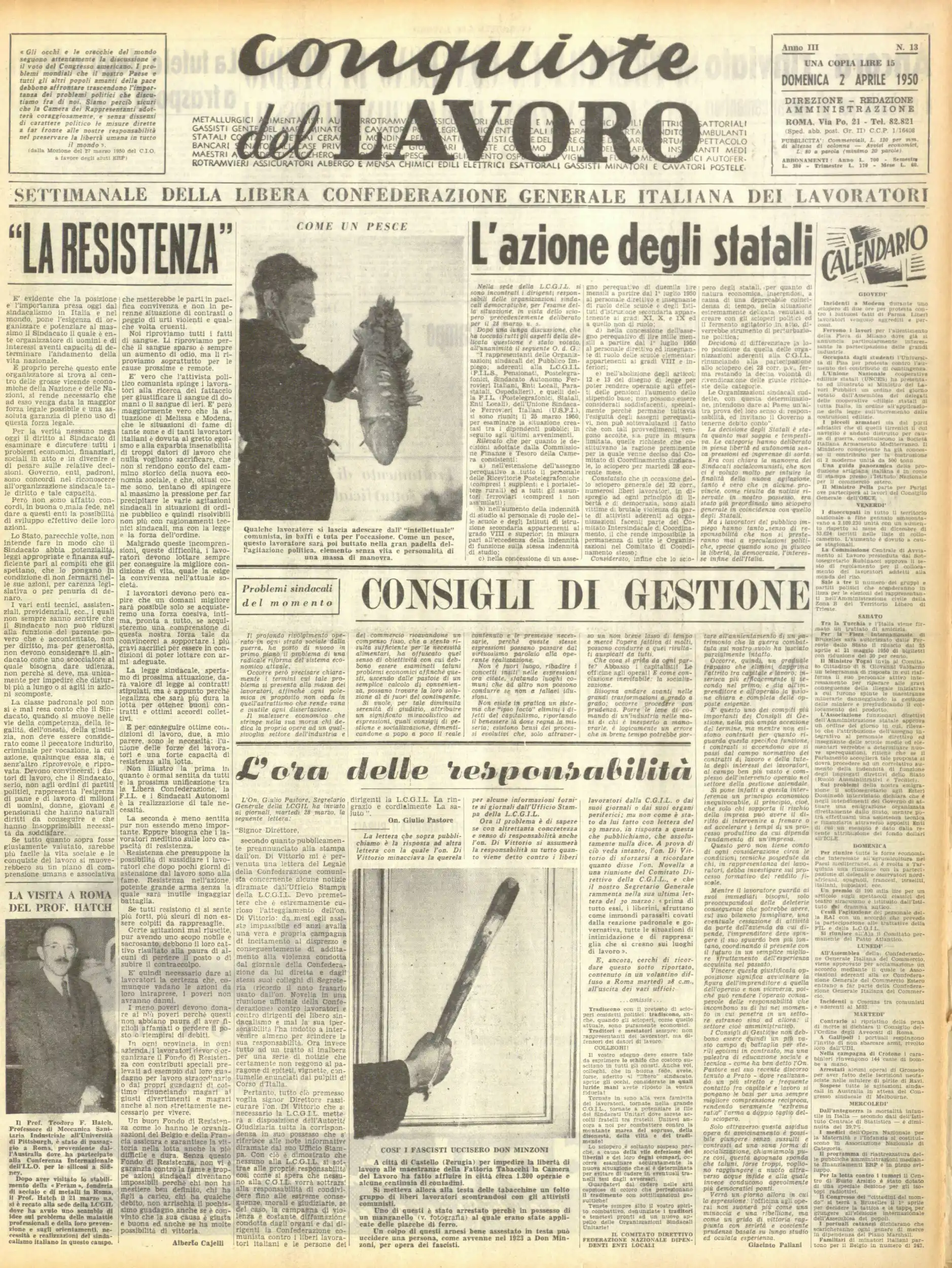 Conquiste del Lavoro del 02/04/1950 N. 13 Anno 3