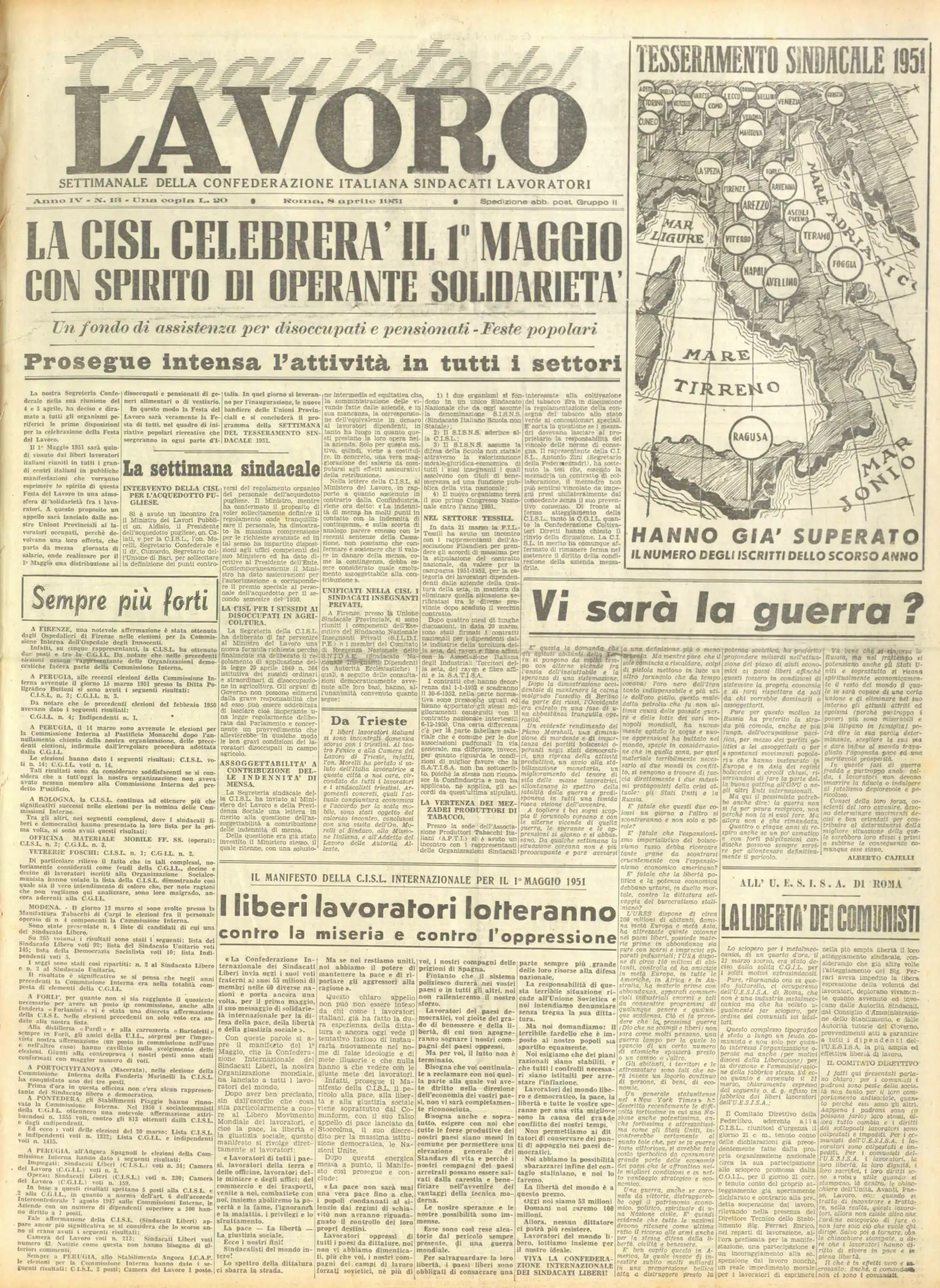 Conquiste del Lavoro del 08/04/1951 N. 13 Anno 4