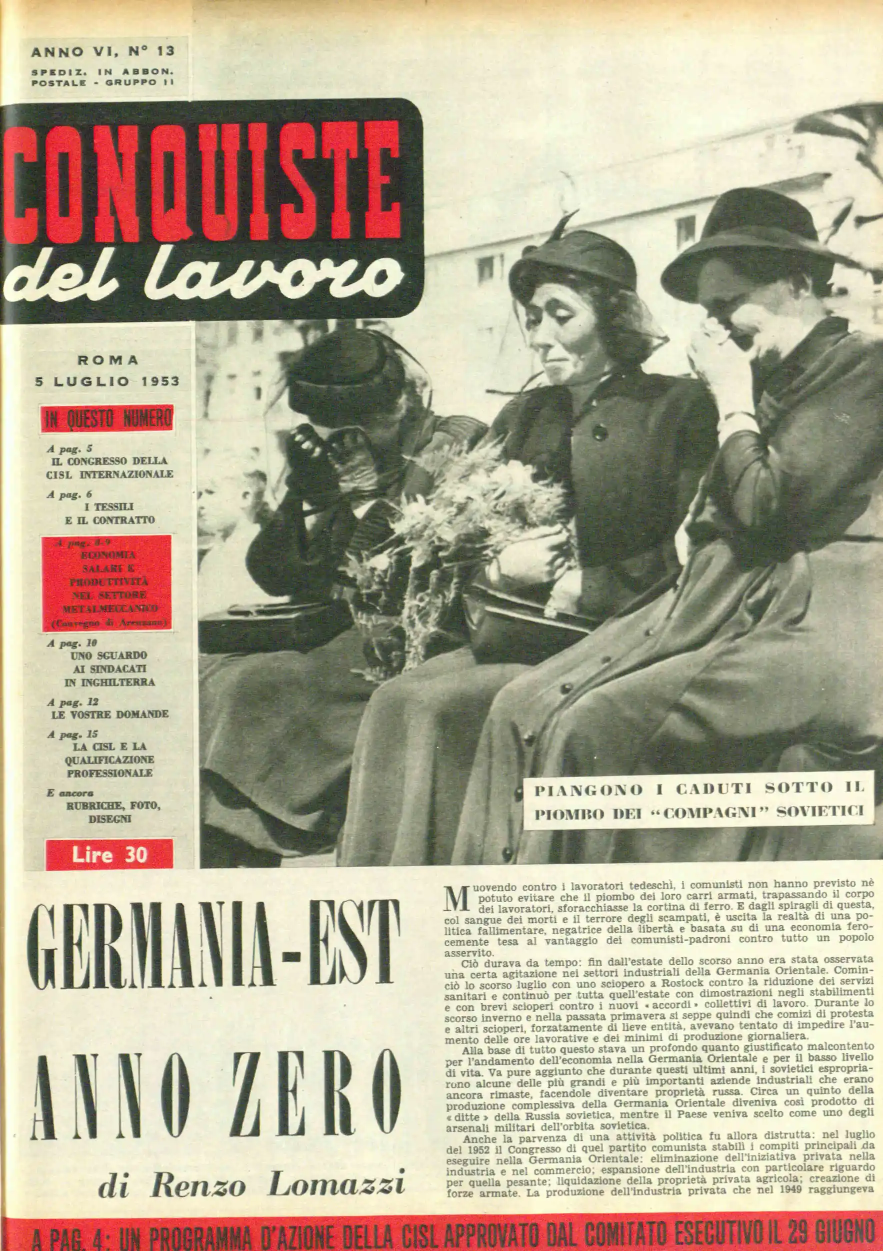 Conquiste del Lavoro del 05/07/1953 N. 13 Anno 6