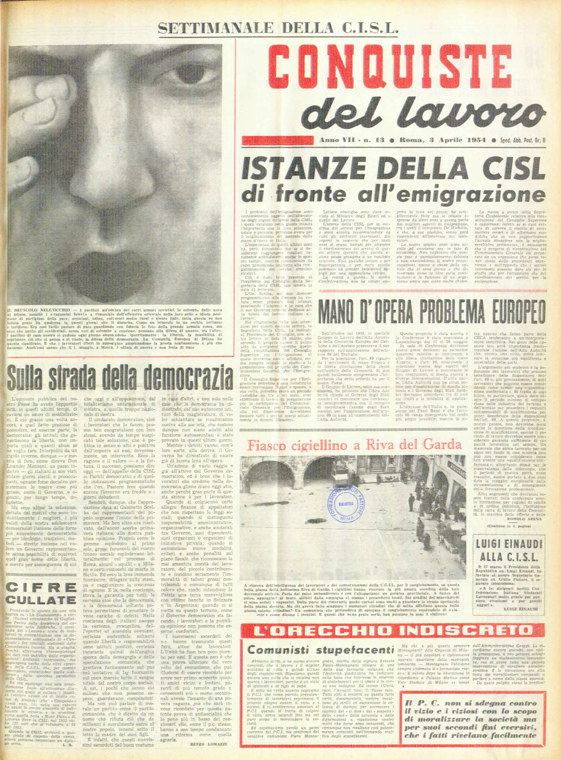 Conquiste del Lavoro del 03/04/1954 N. 13 Anno 7
