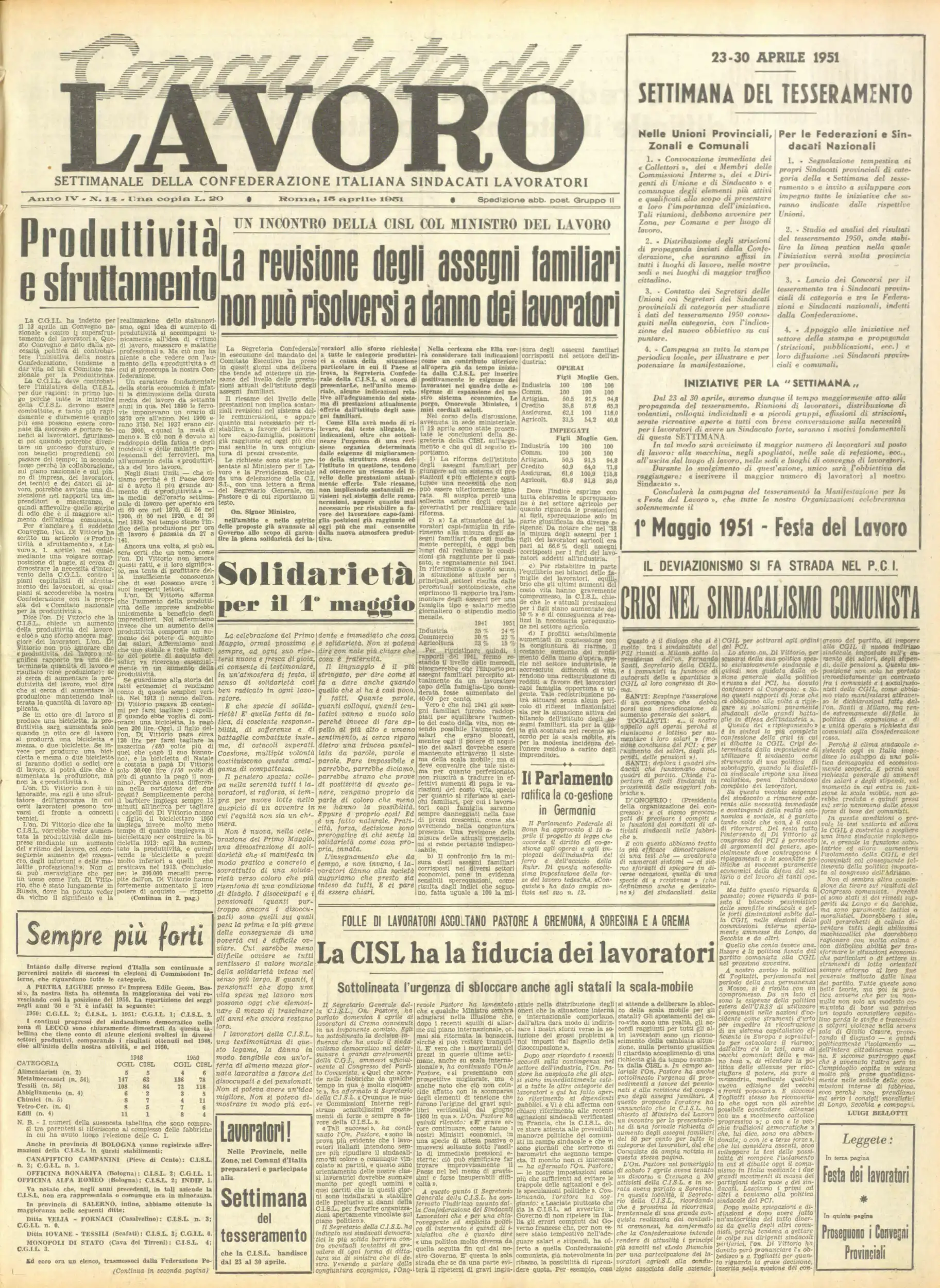 Conquiste del Lavoro del 15/04/1951 N. 14 Anno 4