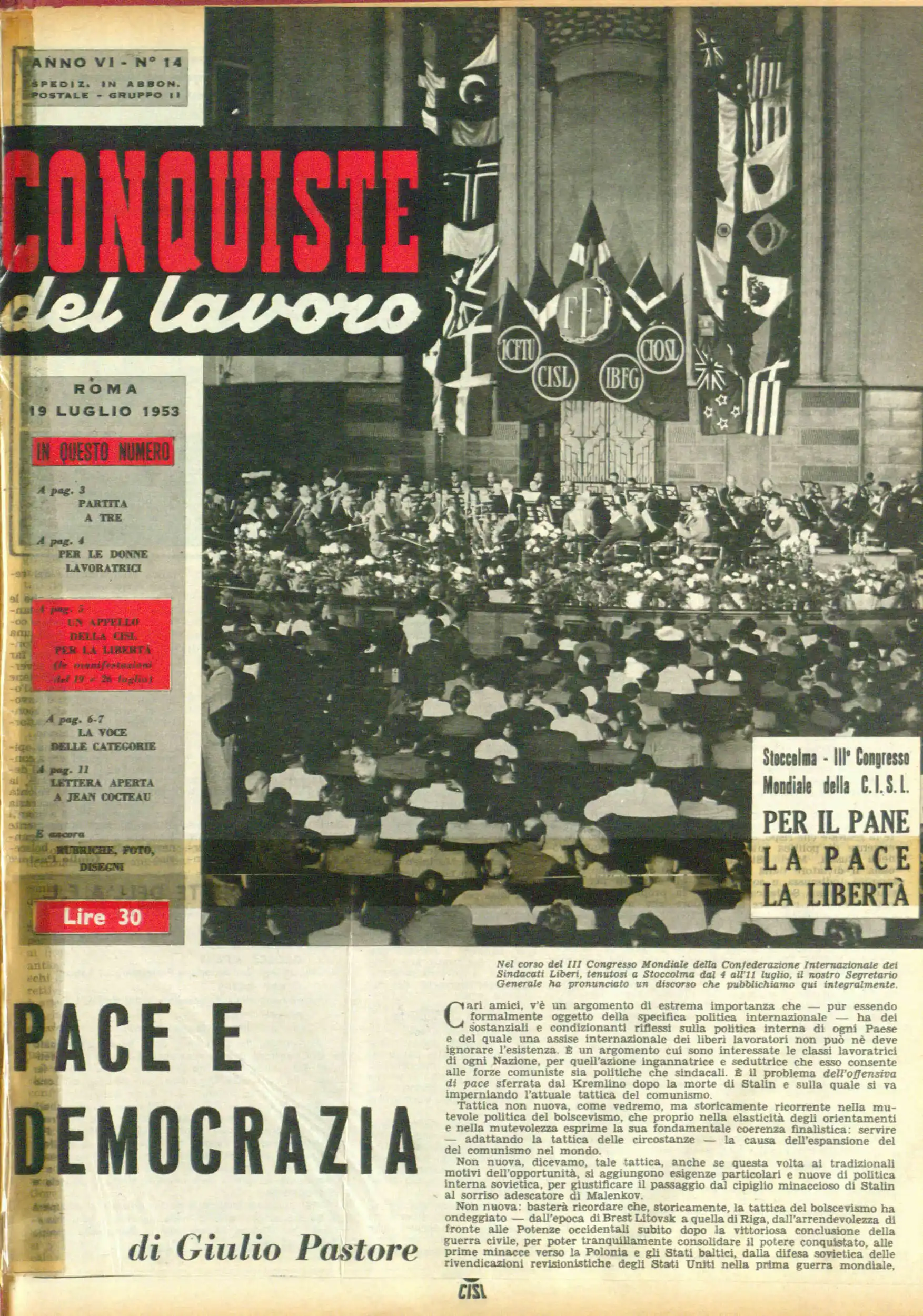 Conquiste del Lavoro del 19/07/1953 N. 14 Anno 6