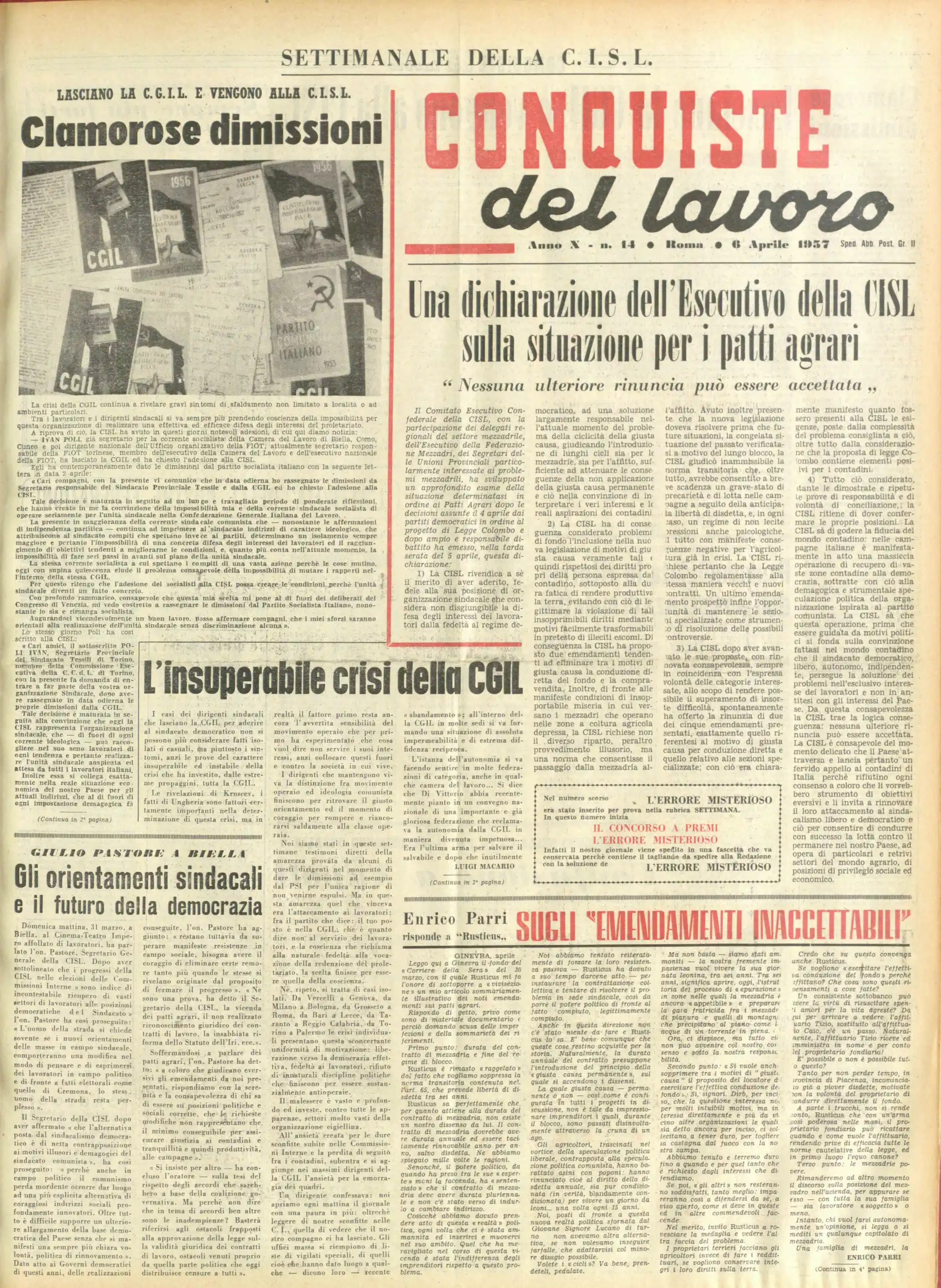 Conquiste del Lavoro del 06/04/1957 N. 14 Anno 10