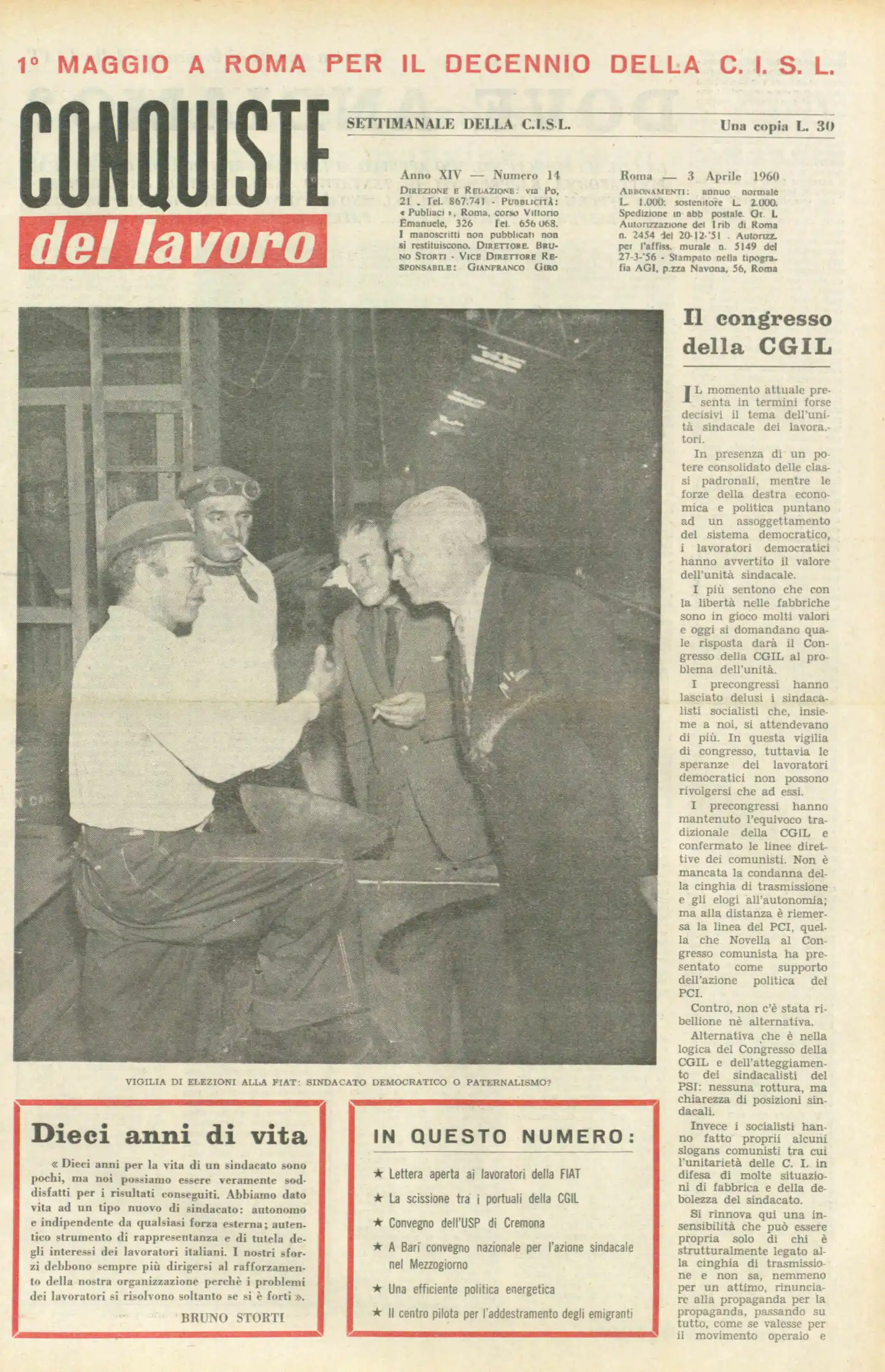 Conquiste del Lavoro del 03/04/1960 N. 14 Anno 13