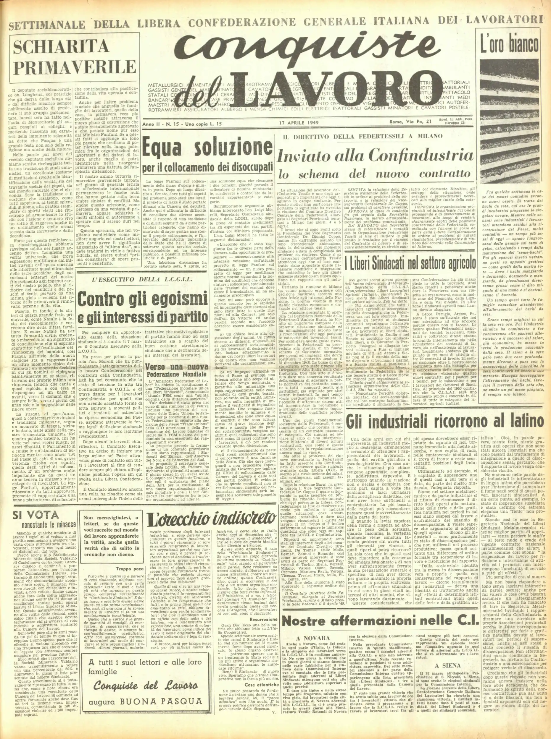Conquiste del Lavoro del 17/04/1949 N. 15 Anno 2