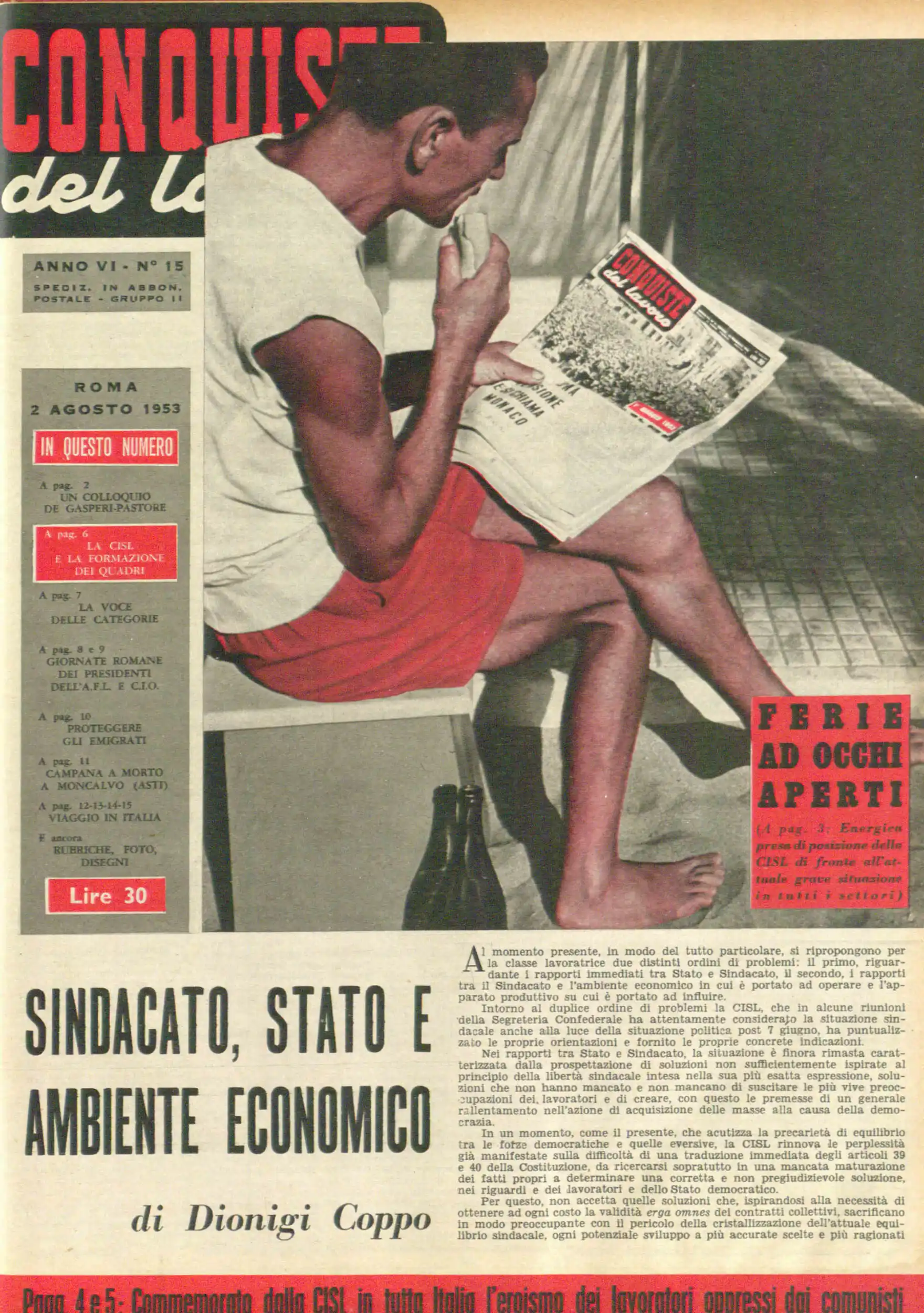 Conquiste del Lavoro del 02/08/1953 N. 15 Anno 6