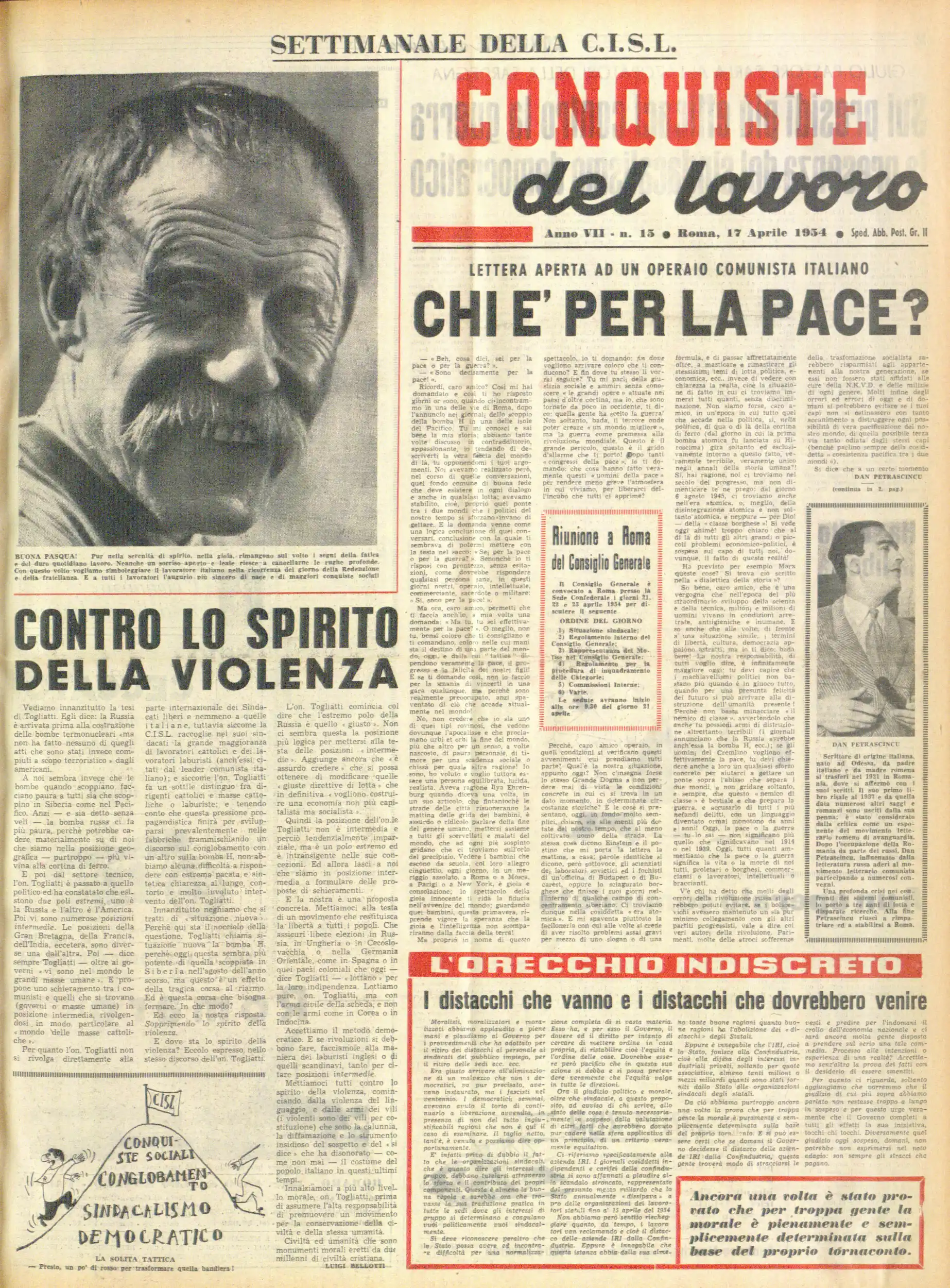 Conquiste del Lavoro del 17/04/1954 N. 15 Anno 7