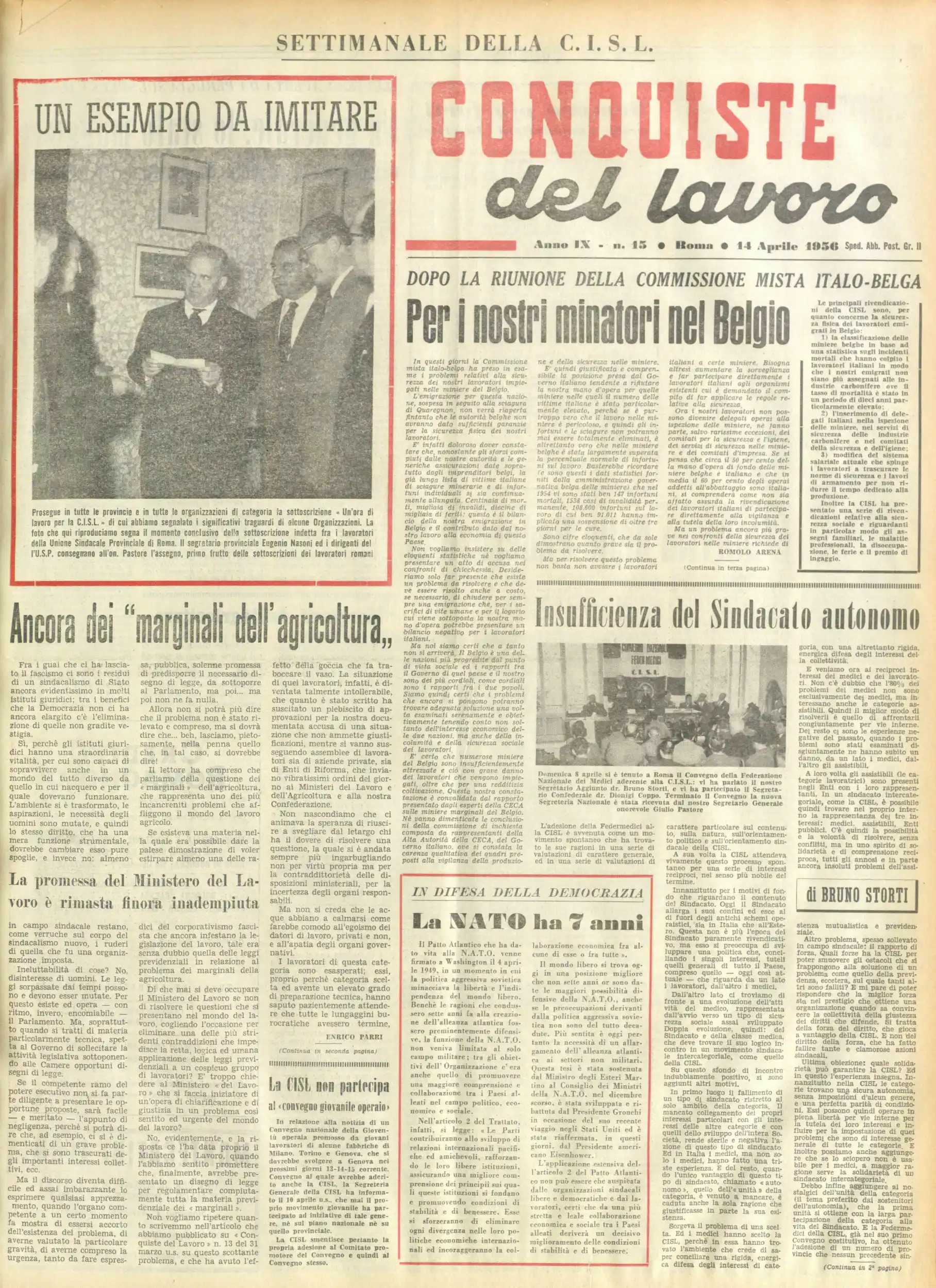 Conquiste del Lavoro del 14/04/1956 N. 15 Anno 9