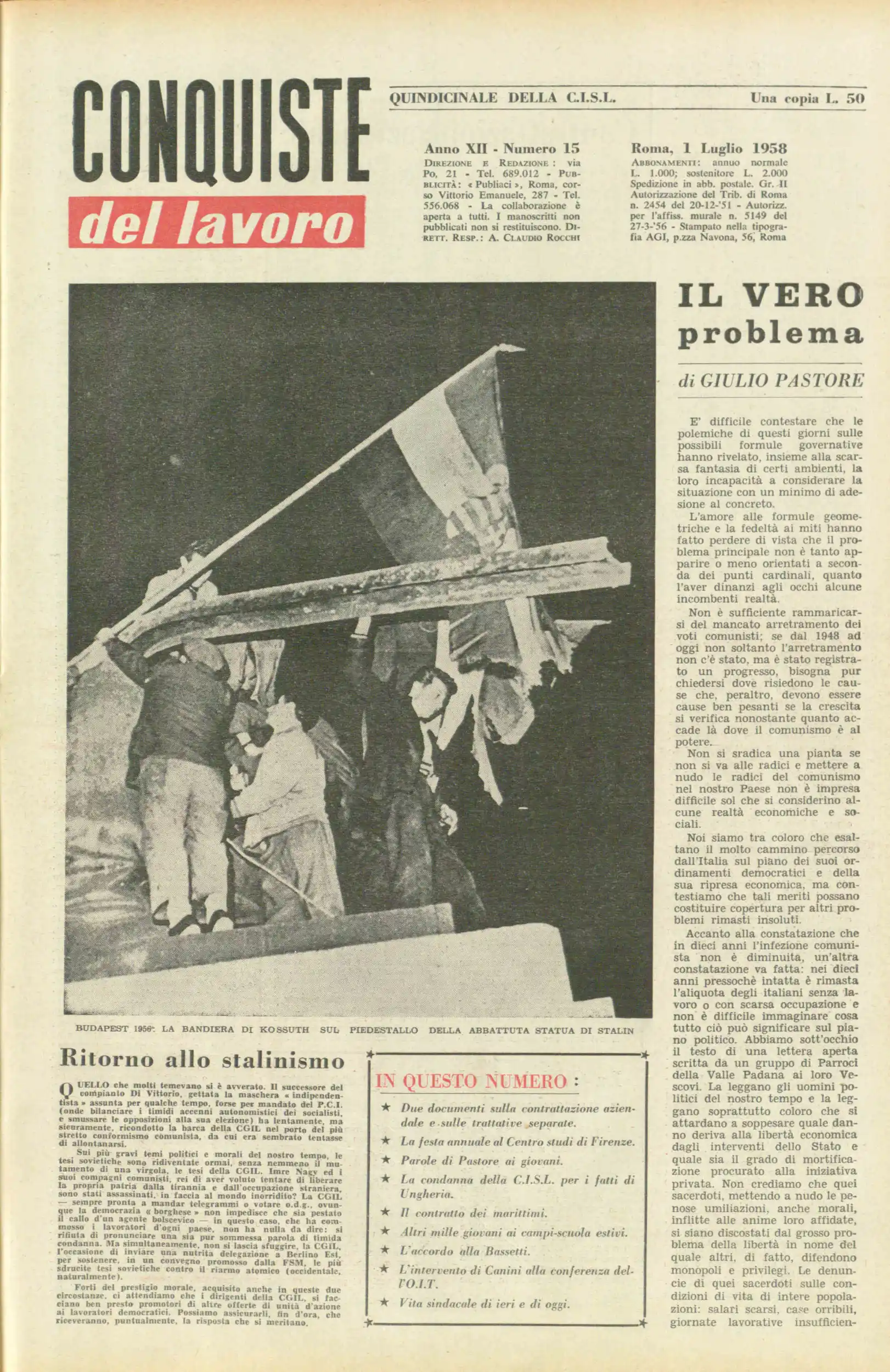 Conquiste del Lavoro del 01/07/1958 N. 15 Anno 11