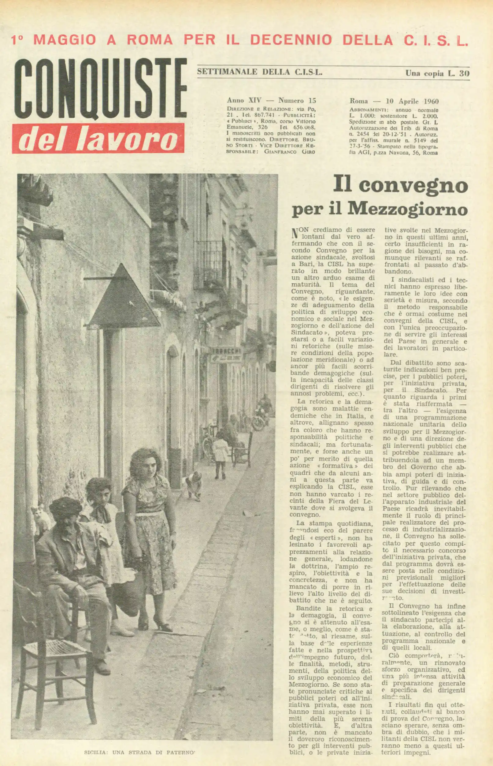 Conquiste del Lavoro del 10/04/1960 N. 15 Anno 13