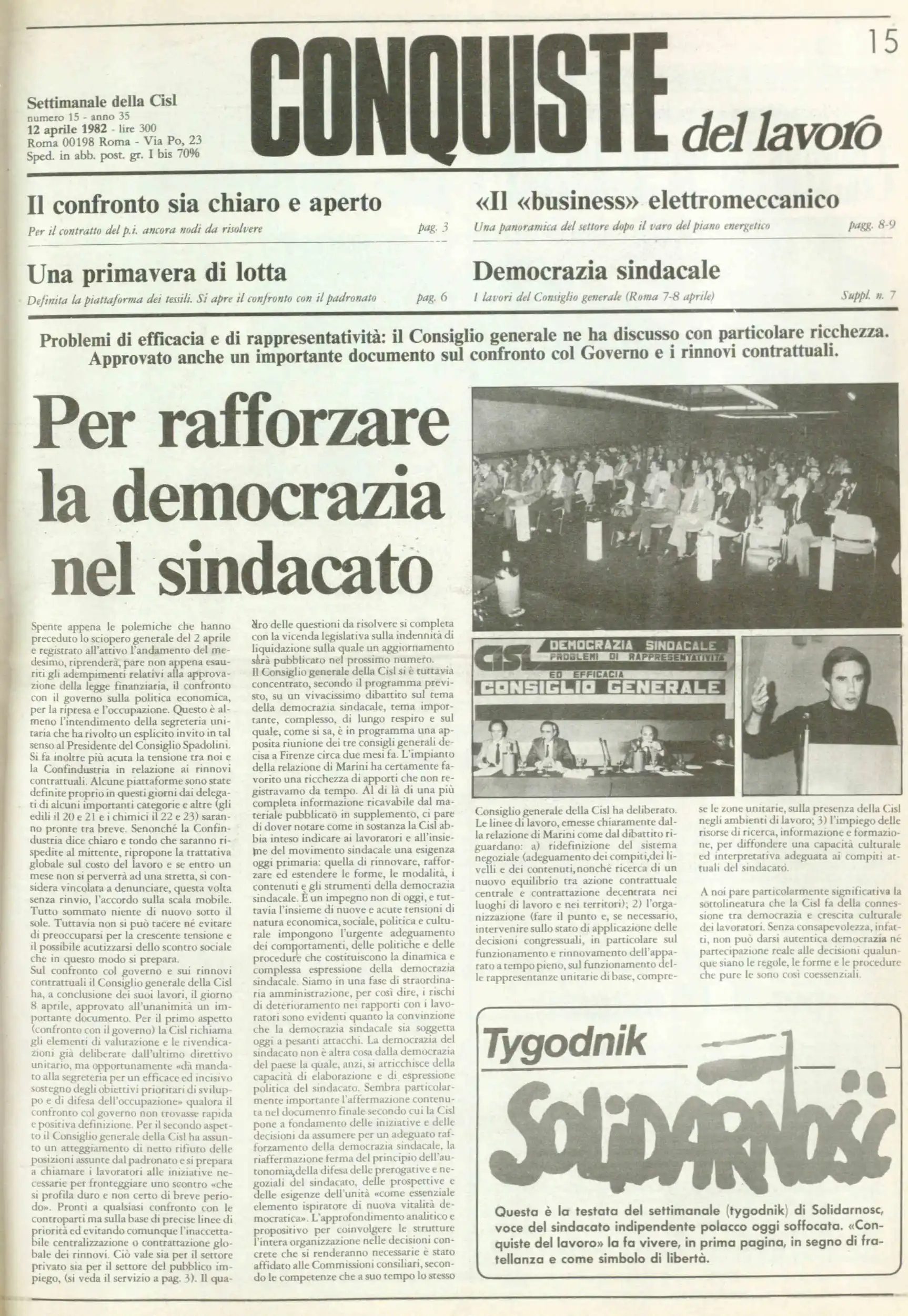Conquiste del Lavoro del 12/04/1982 N. 15 Anno 35