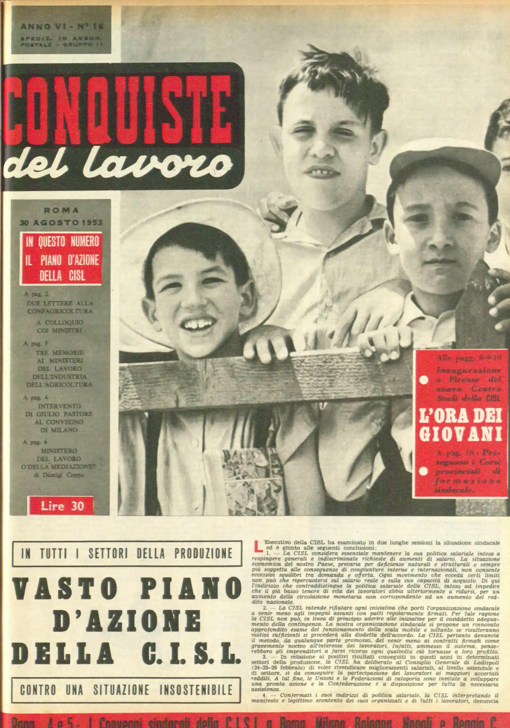 Conquiste del Lavoro del 30/08/1953 N. 16 Anno 6