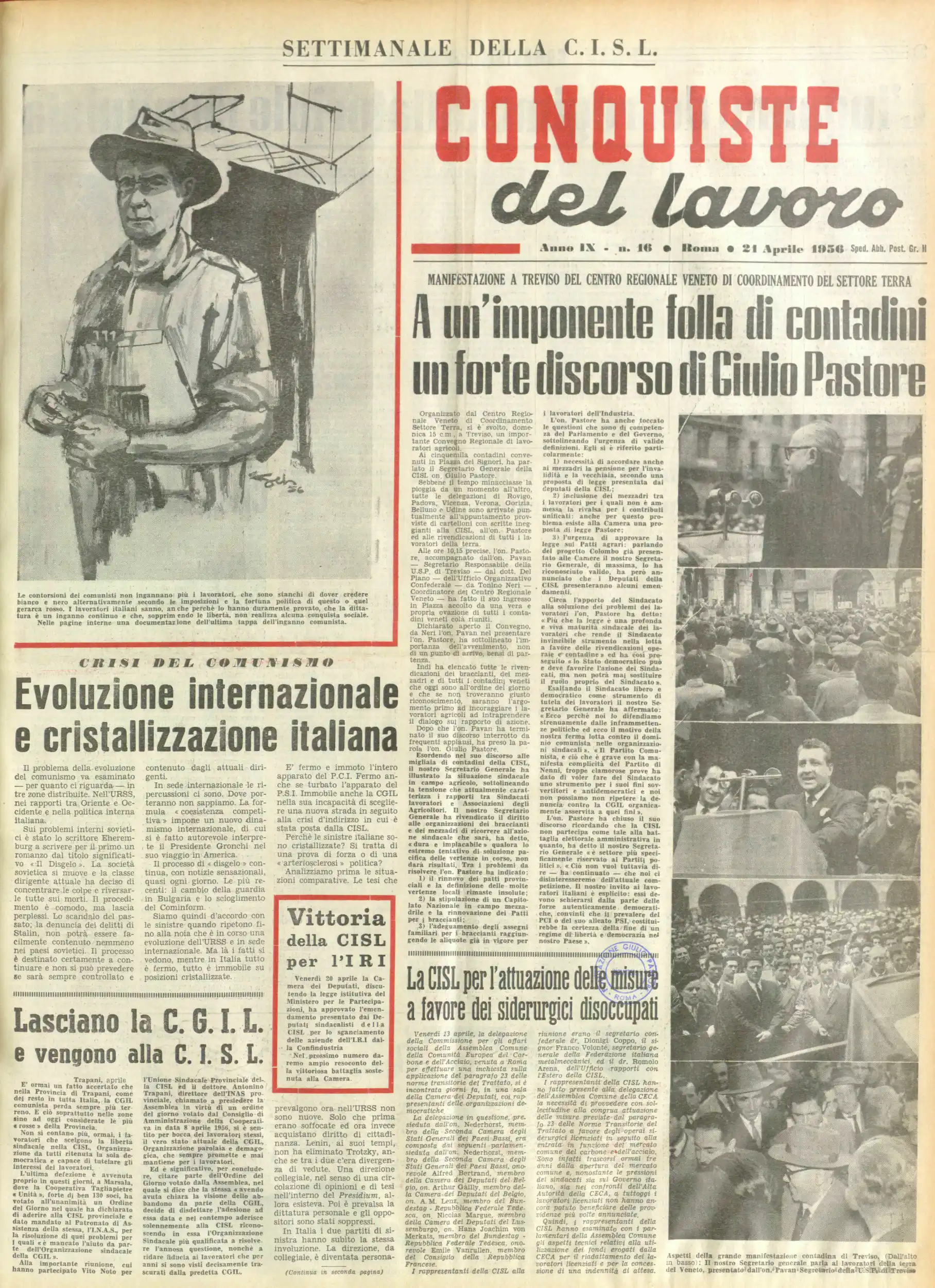 Conquiste del Lavoro del 21/04/1956 N. 16 Anno 9