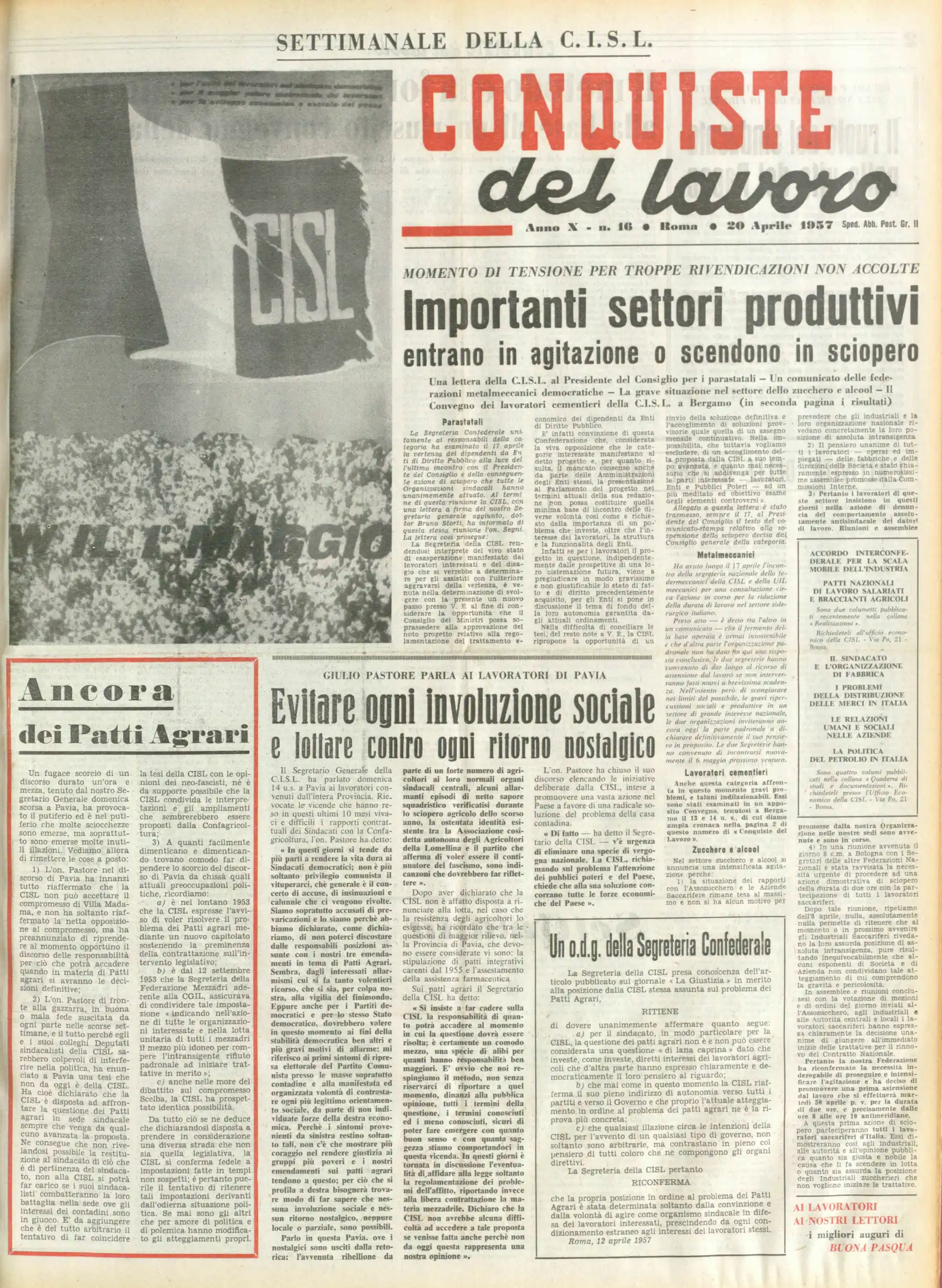 Conquiste del Lavoro del 20/04/1957 N. 16 Anno 10