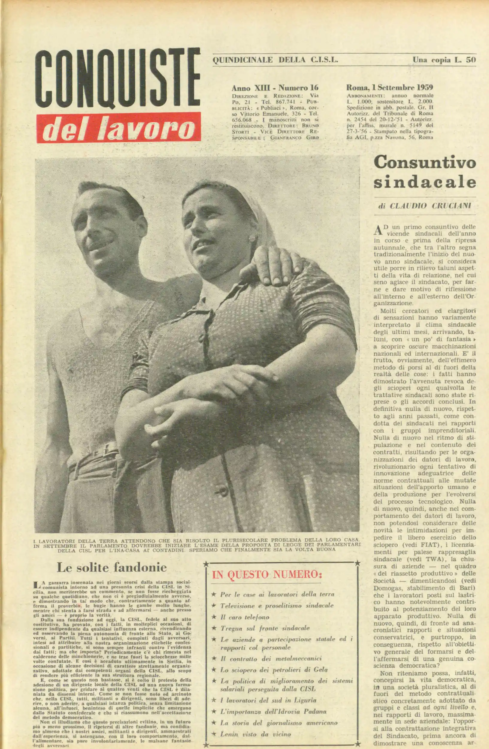 Conquiste del Lavoro del 01/09/1959 N. 16 Anno 12