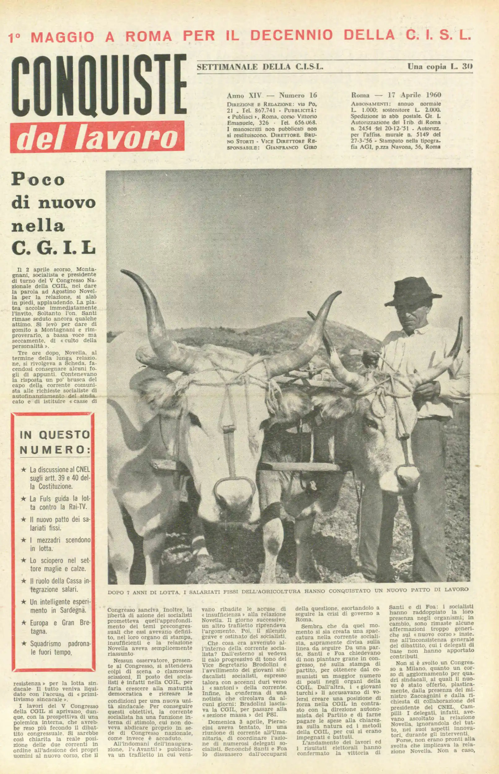 Conquiste del Lavoro del 17/04/1960 N. 16 Anno 13