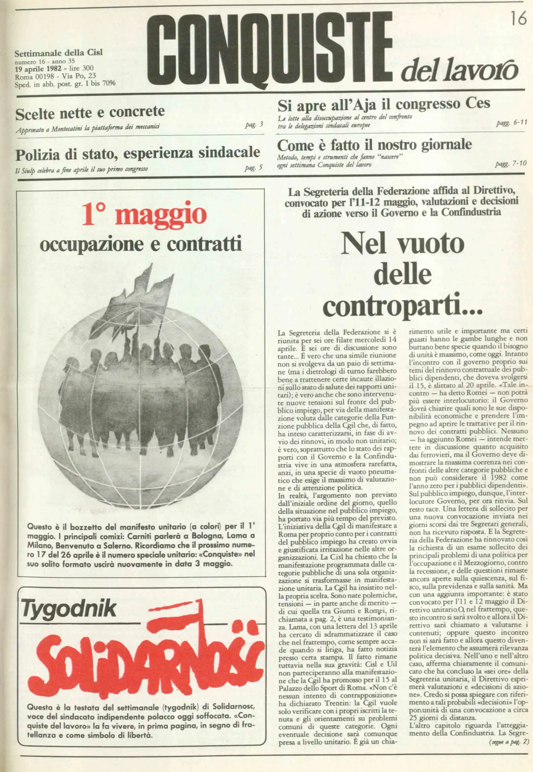 Conquiste del Lavoro del 19/04/1982 N. 16 Anno 35