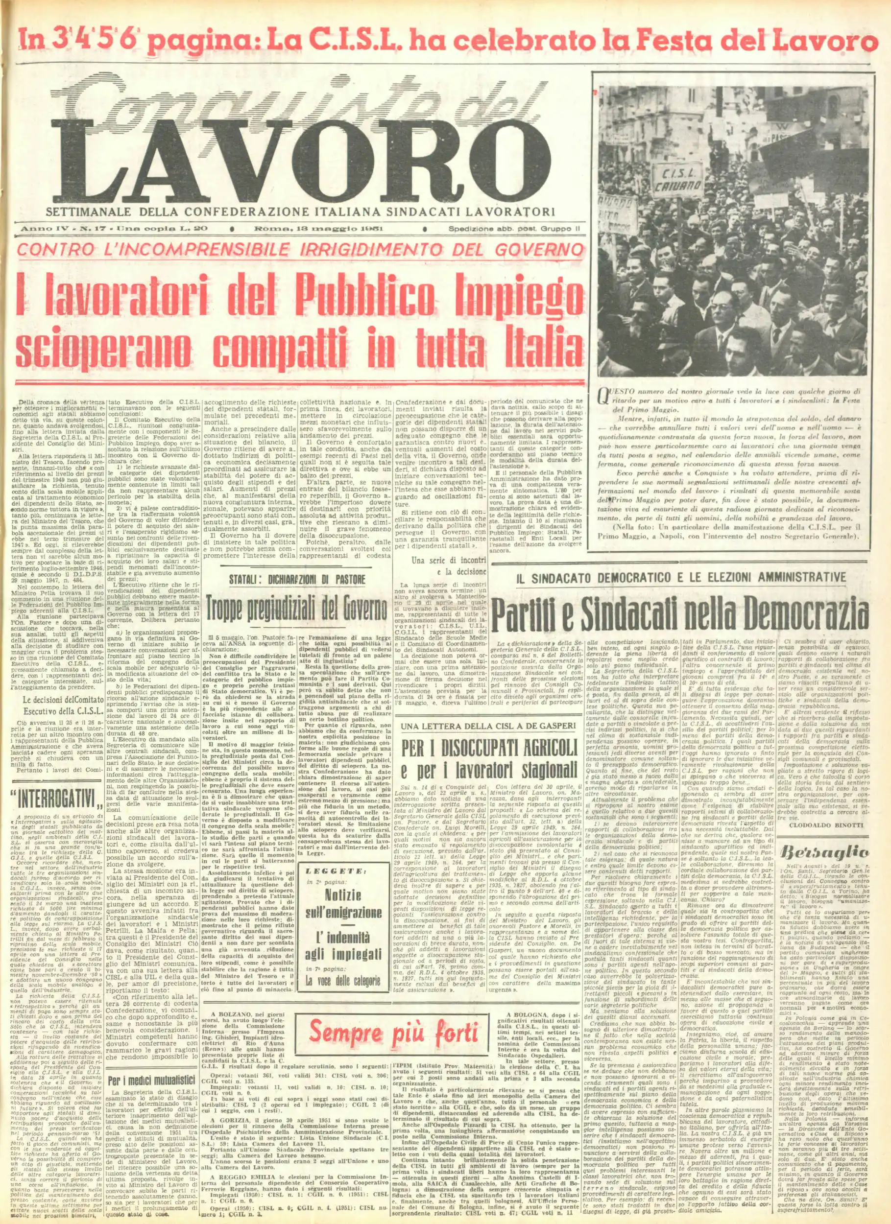 Conquiste del Lavoro del 13/05/1951 N. 17 Anno 4