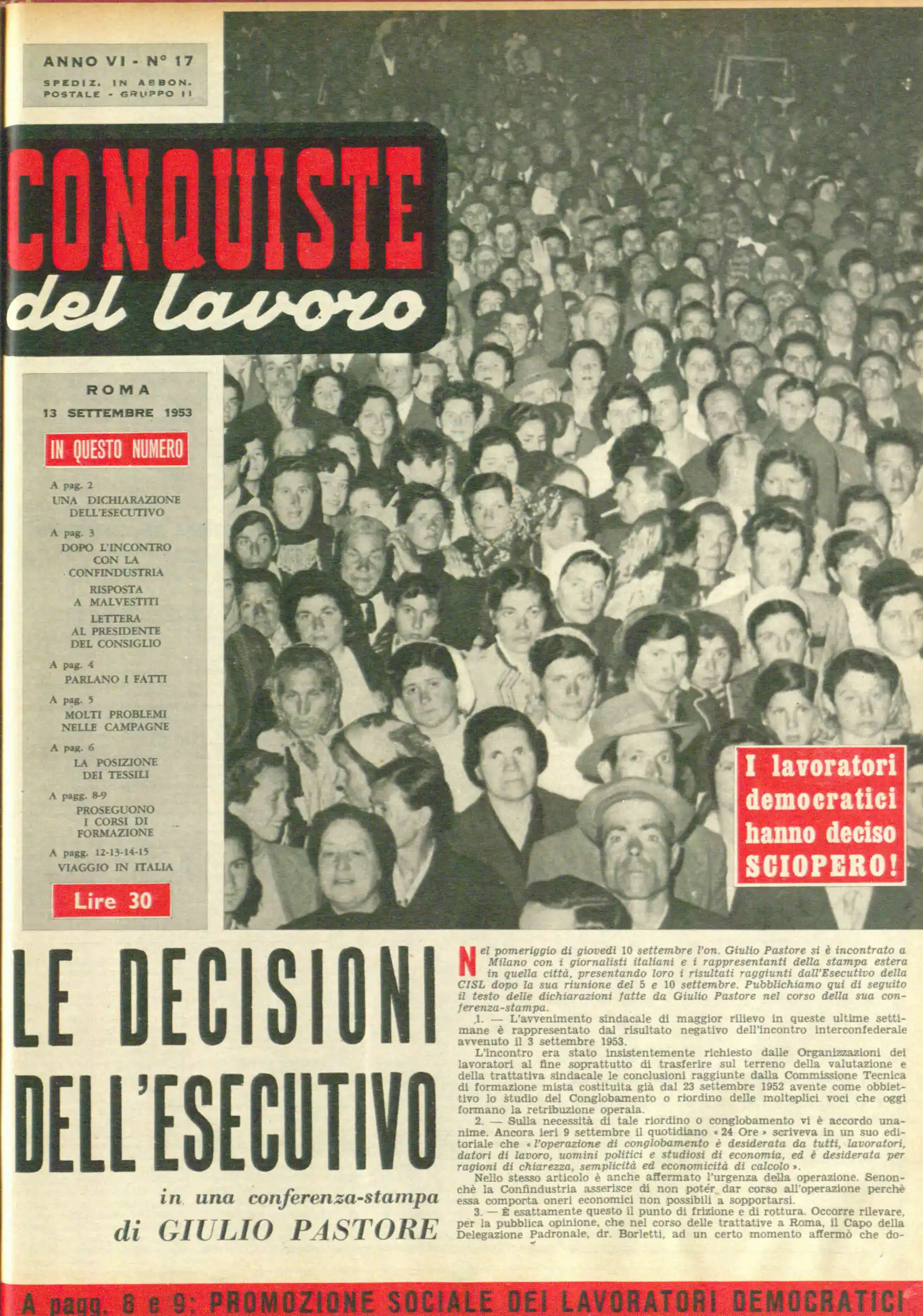 Conquiste del Lavoro del 13/09/1953 N. 17 Anno 6