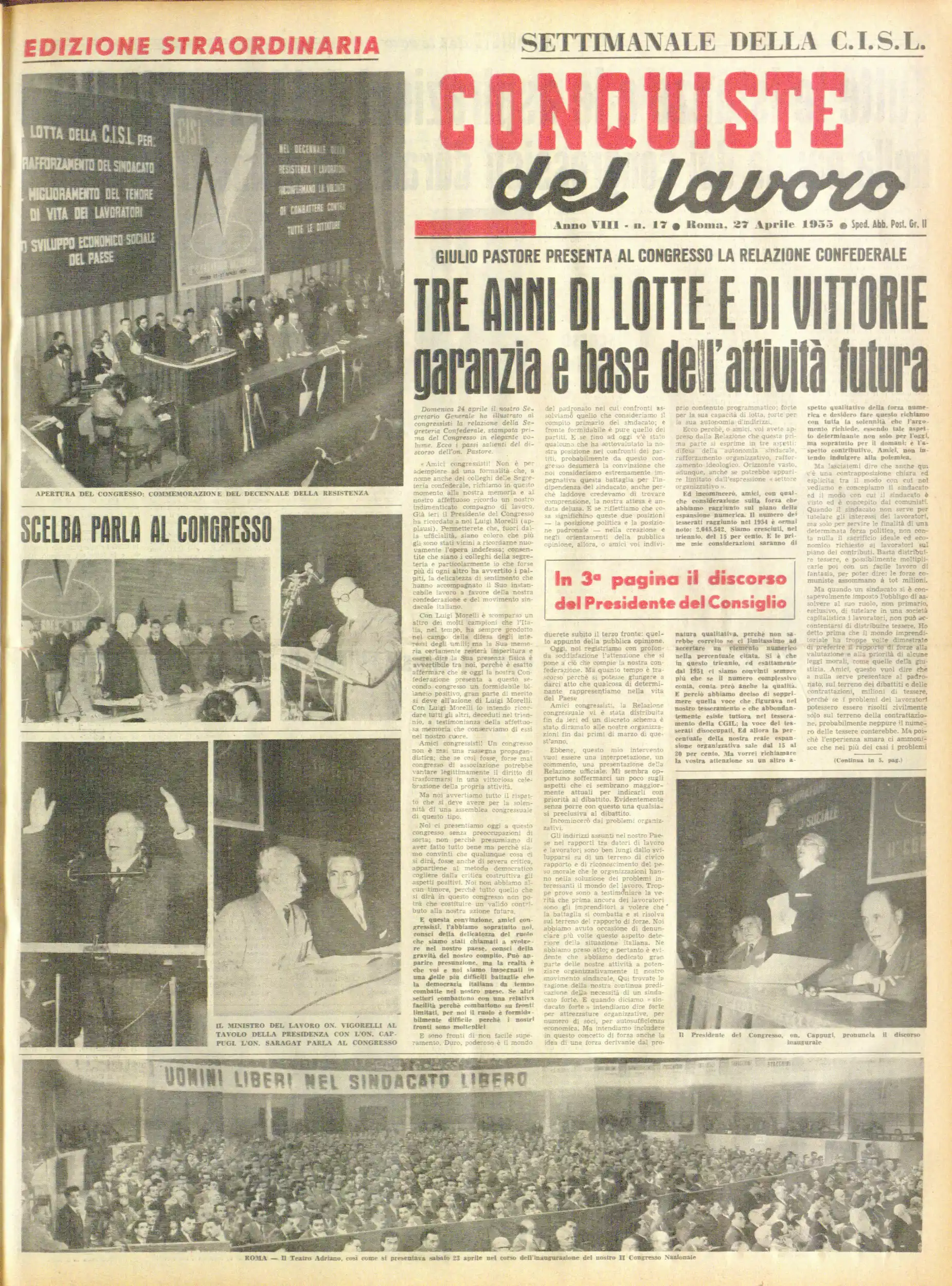 Conquiste del Lavoro del 27/04/1955 N. 17 Anno 8