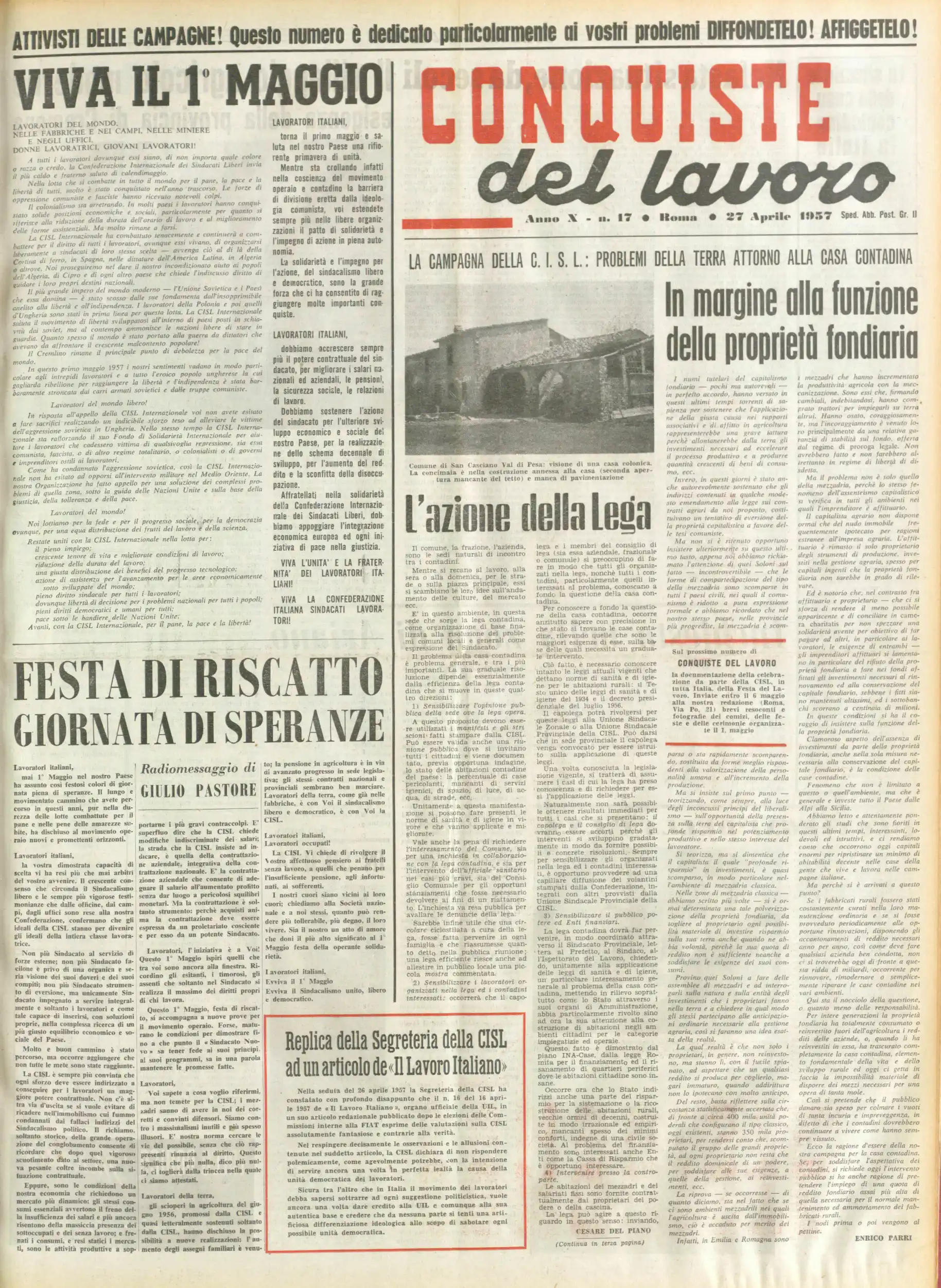 Conquiste del Lavoro del 27/04/1957 N. 17 Anno 10