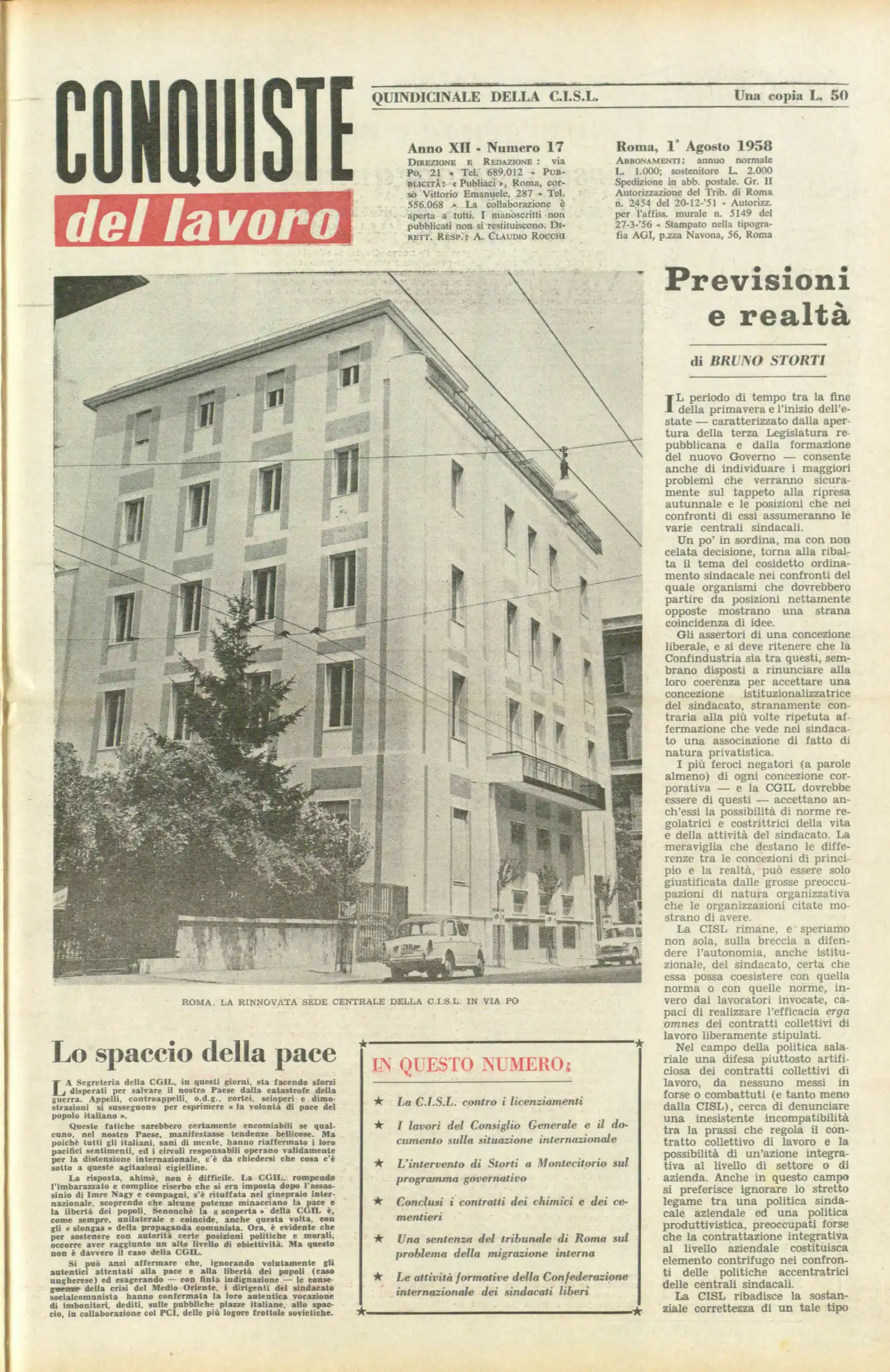 Conquiste del Lavoro del 01/08/1958 N. 17 Anno 11