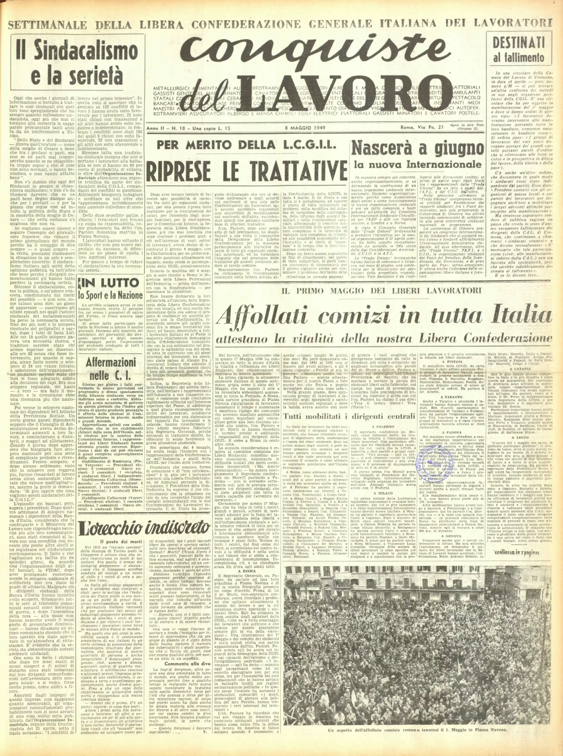 Conquiste del Lavoro del 08/05/1949 N. 18 Anno 2