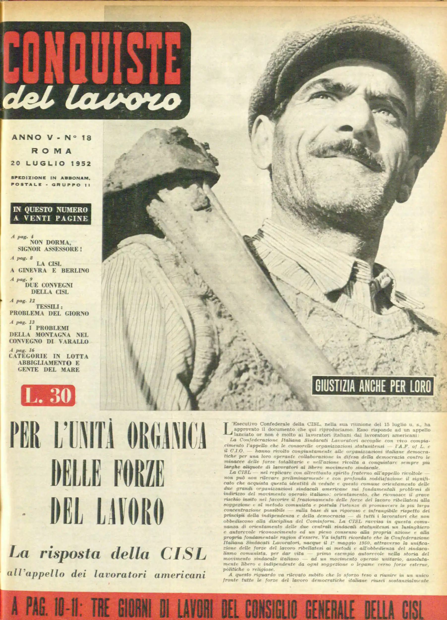 Conquiste del Lavoro del 20/07/1952 N. 18 Anno 5