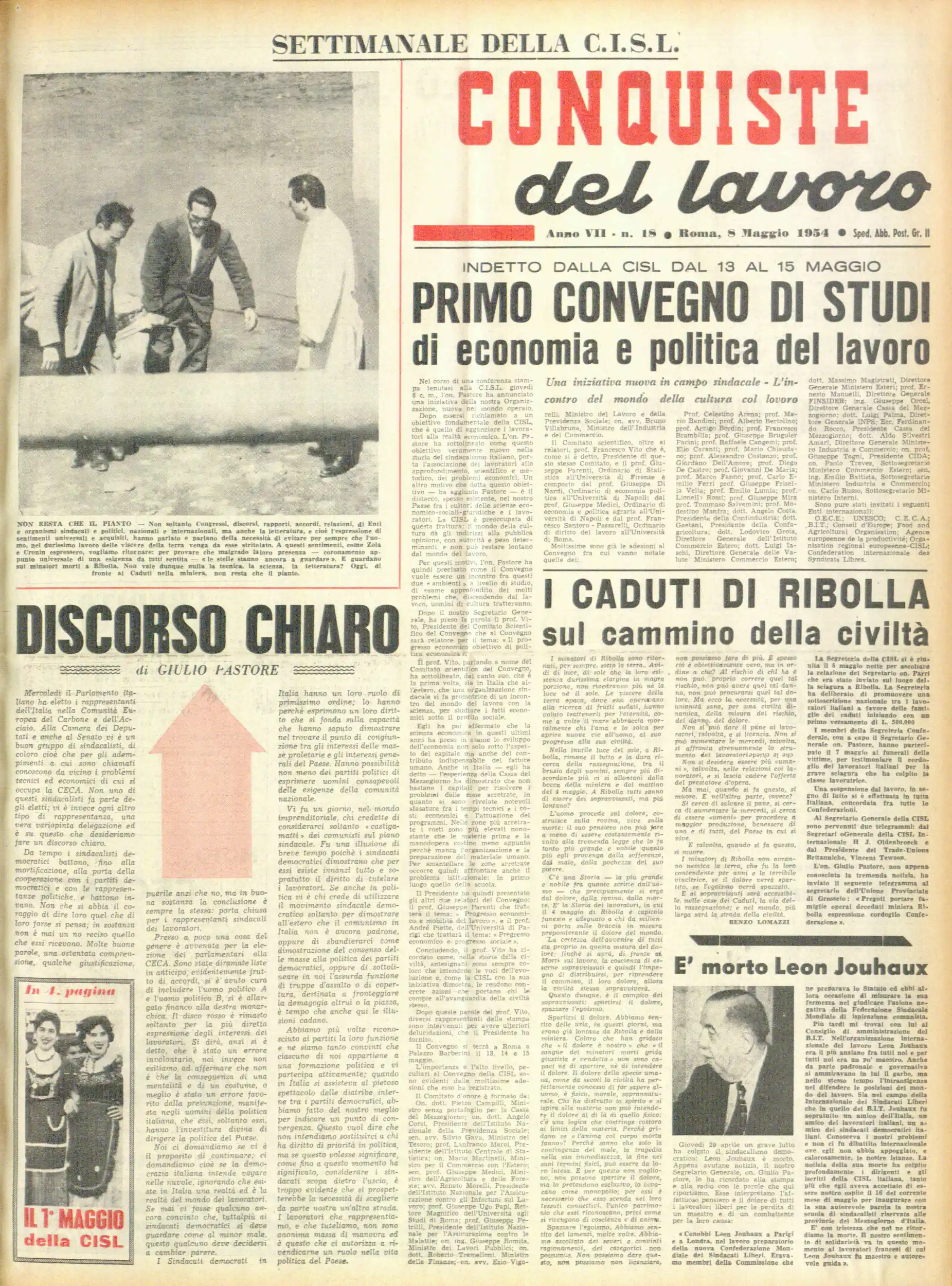 Conquiste del Lavoro del 08/05/1954 N. 18 Anno 7