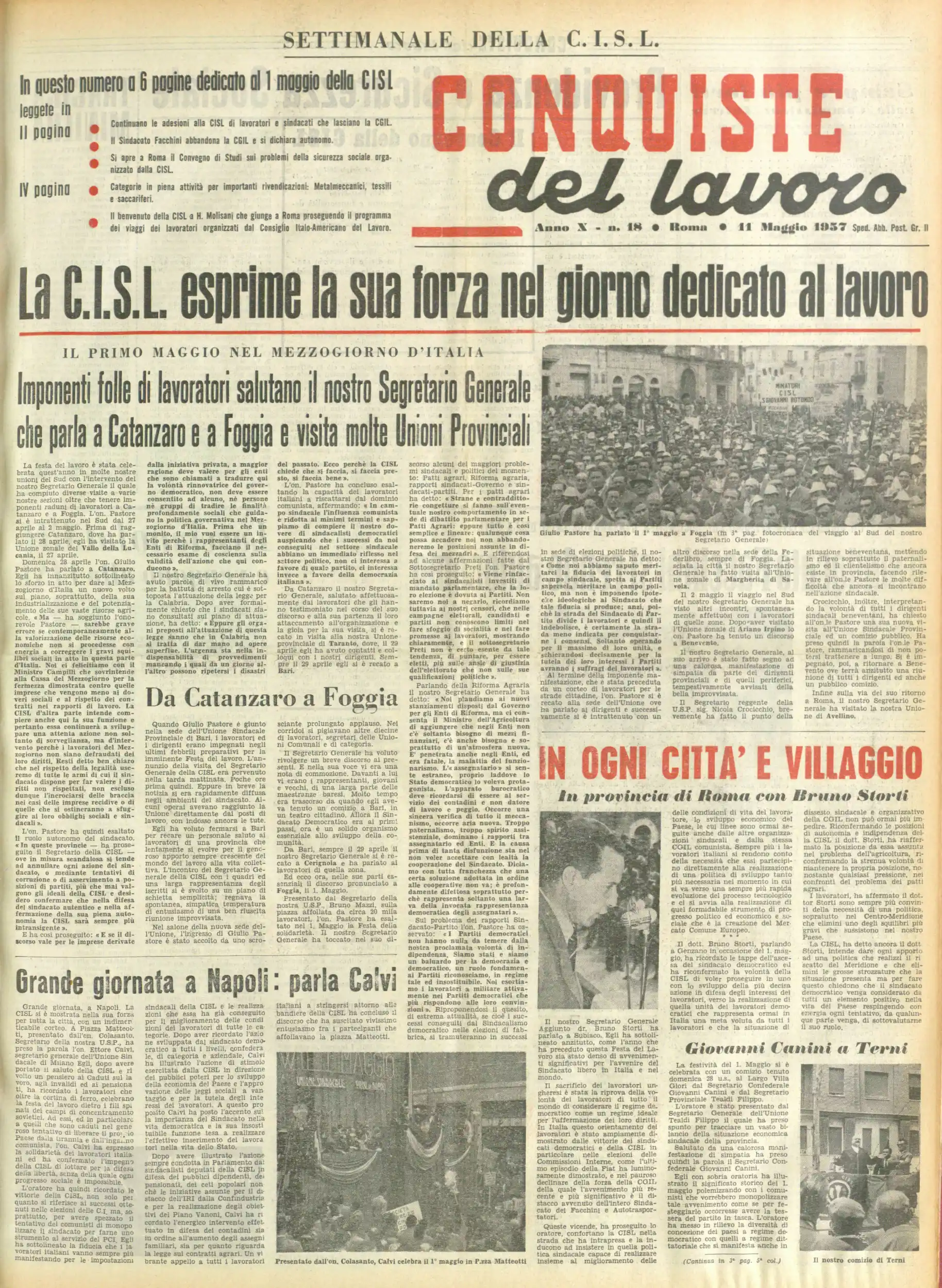Conquiste del Lavoro del 11/05/1957 N. 18 Anno 10
