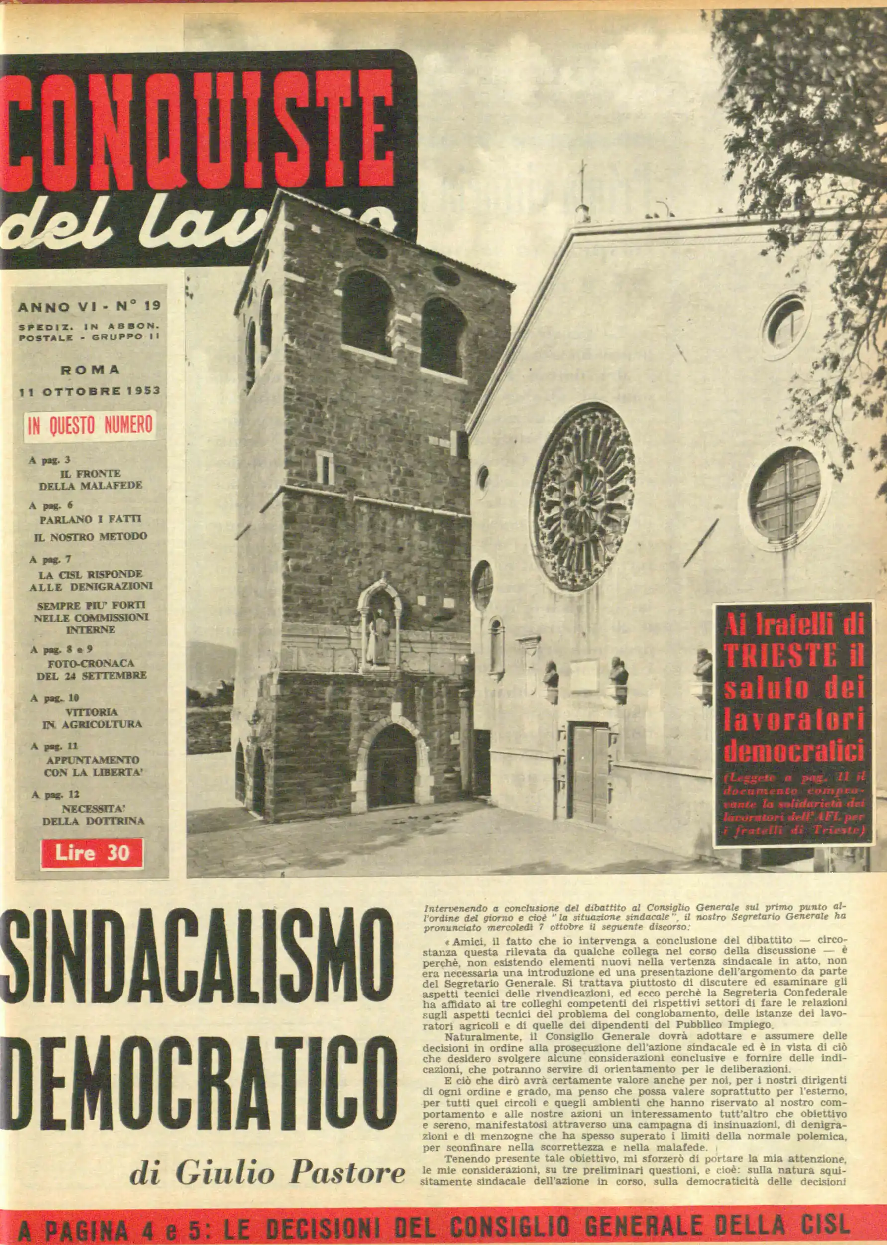 Conquiste del Lavoro del 11/10/1953 N. 19 Anno 6