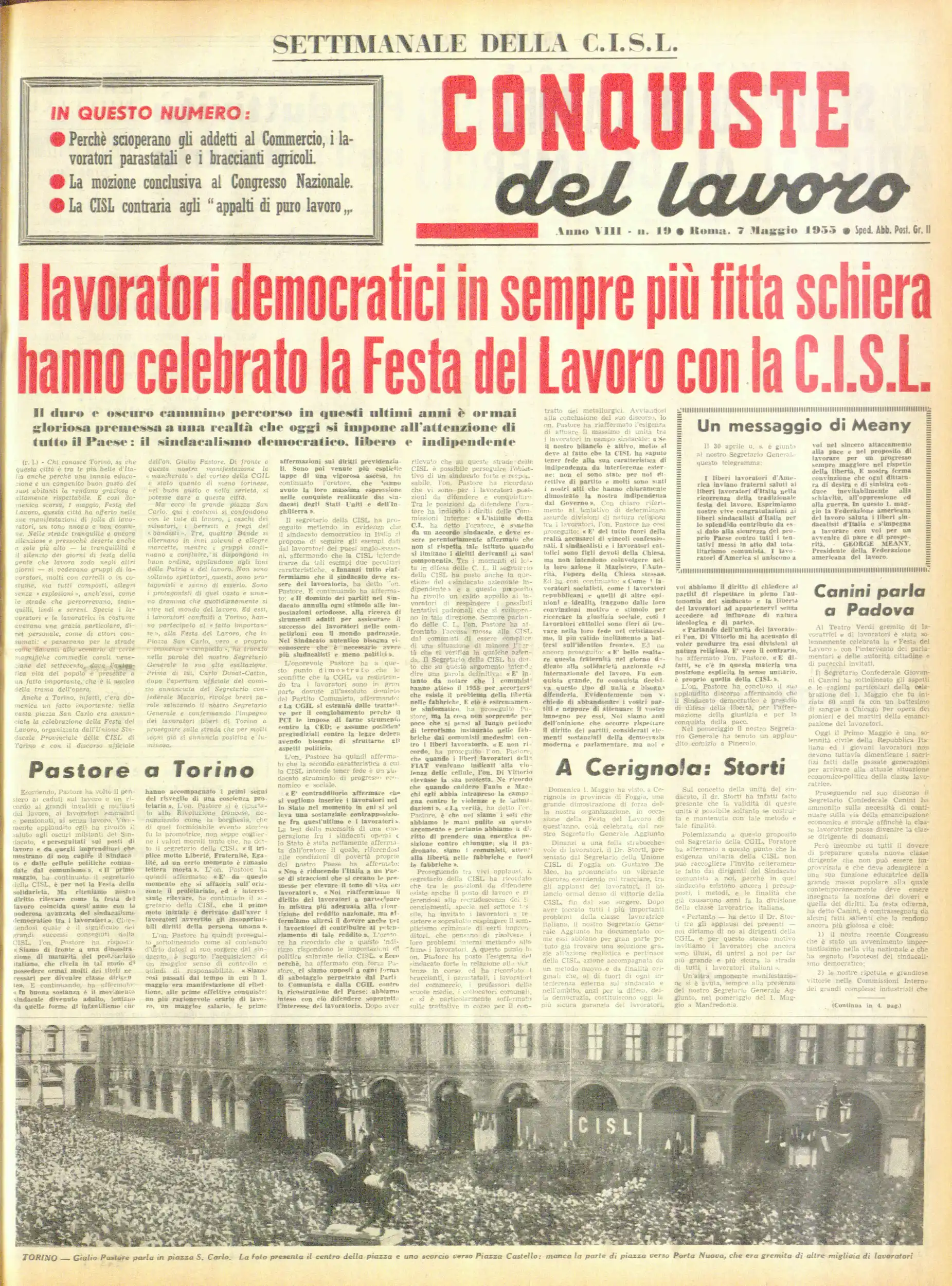 Conquiste del Lavoro del 07/05/1955 N. 19 Anno 8