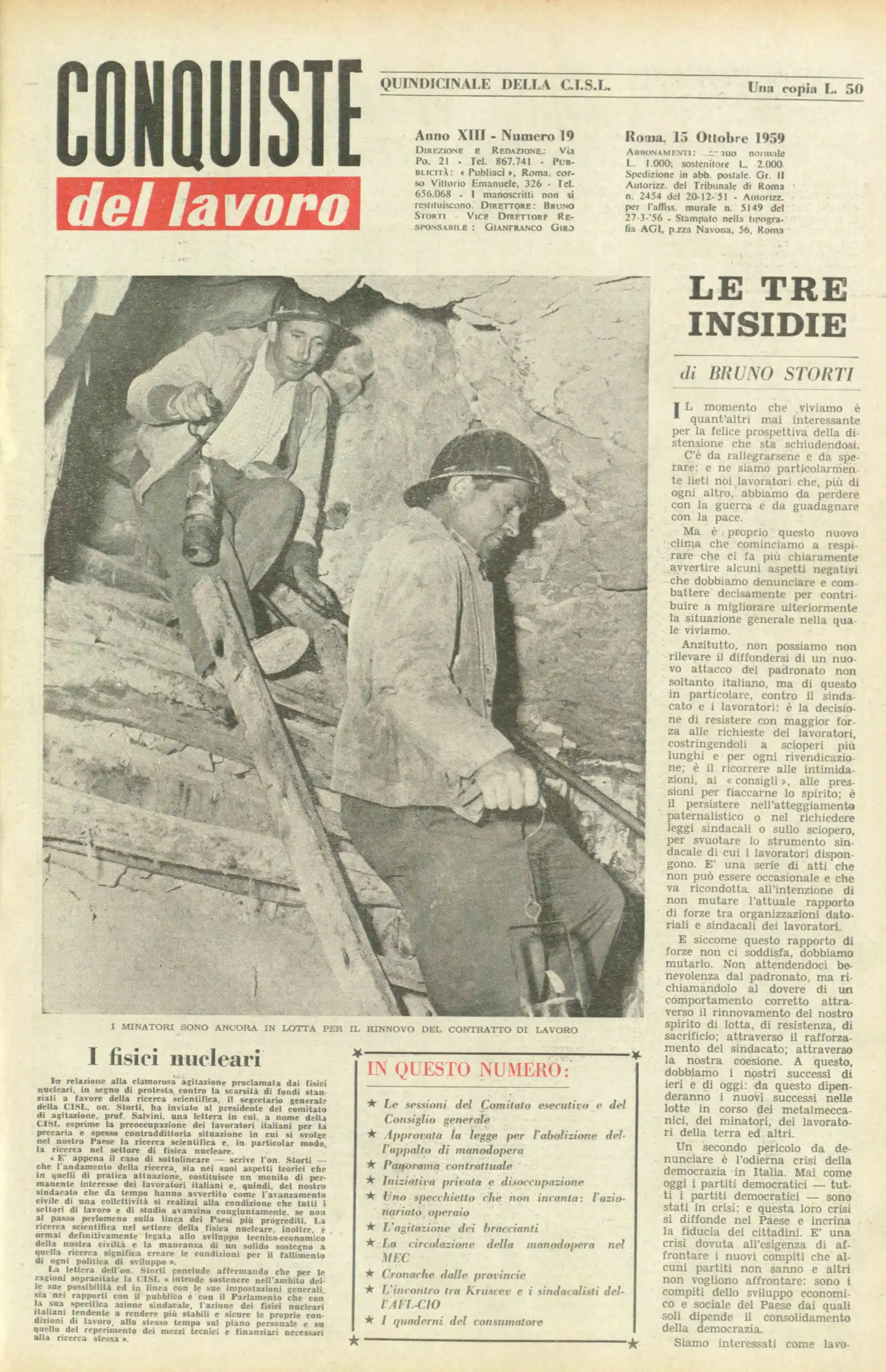 Conquiste del Lavoro del 15/10/1959 N. 19 Anno 12