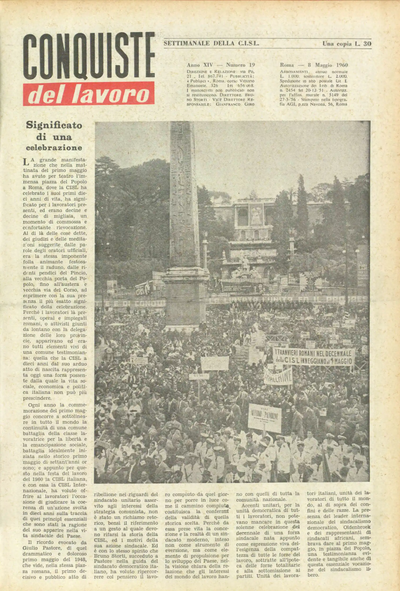 Conquiste del Lavoro del 08/05/1960 N. 19 Anno 13