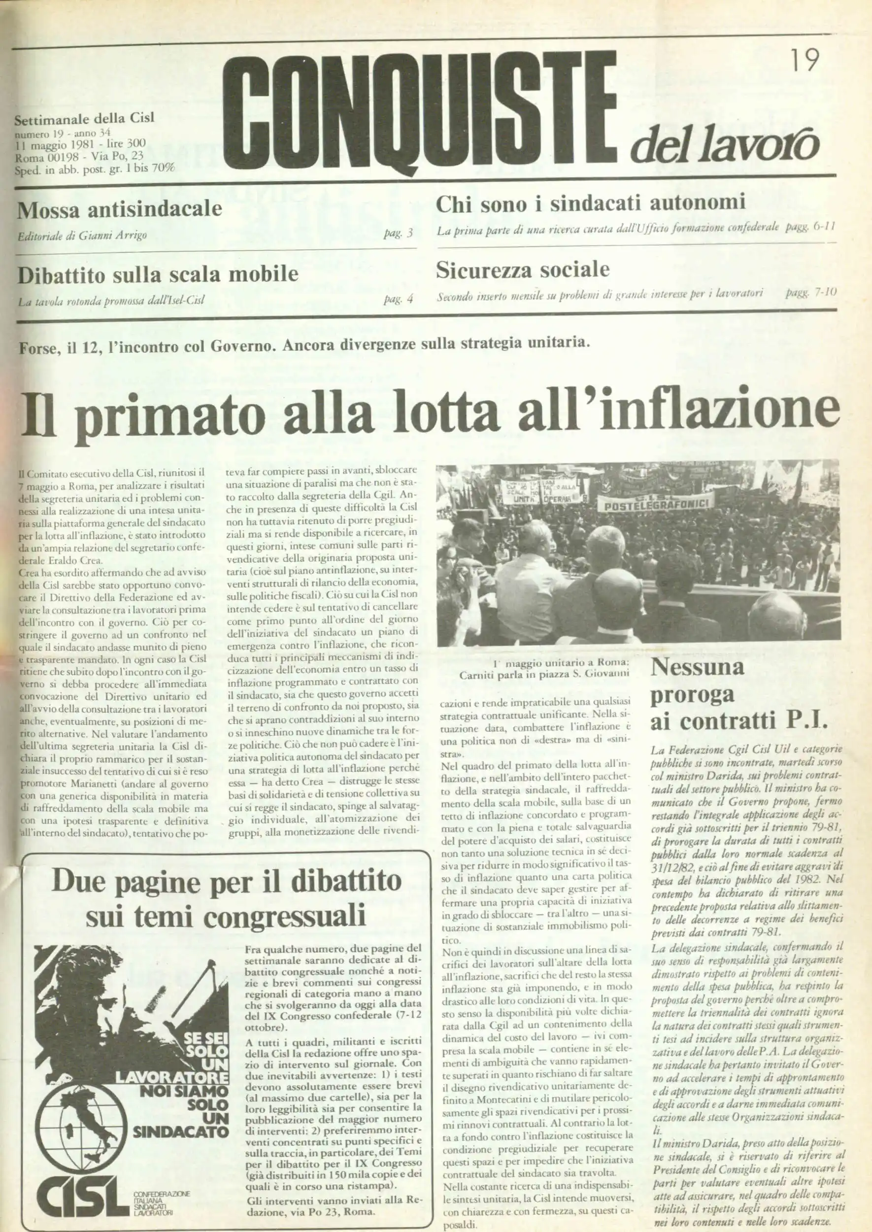 Conquiste del Lavoro del 11/05/1981 N. 19 Anno 34