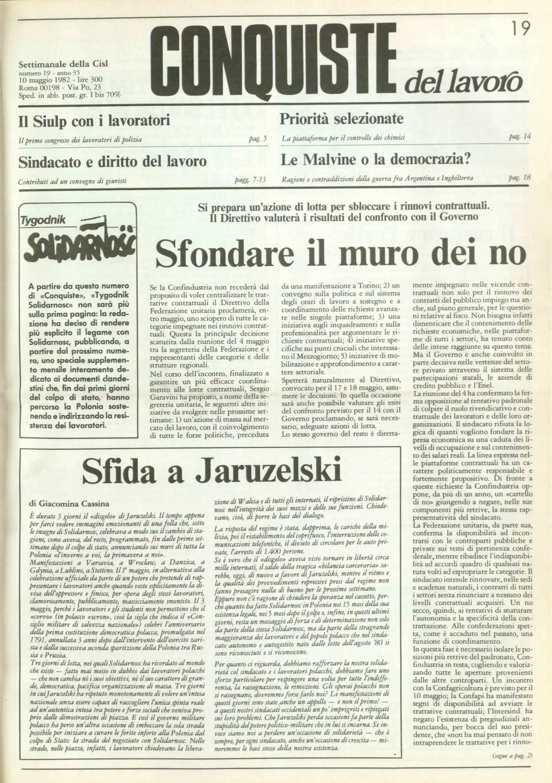 Conquiste del Lavoro del 10/05/1982 N. 19 Anno 35