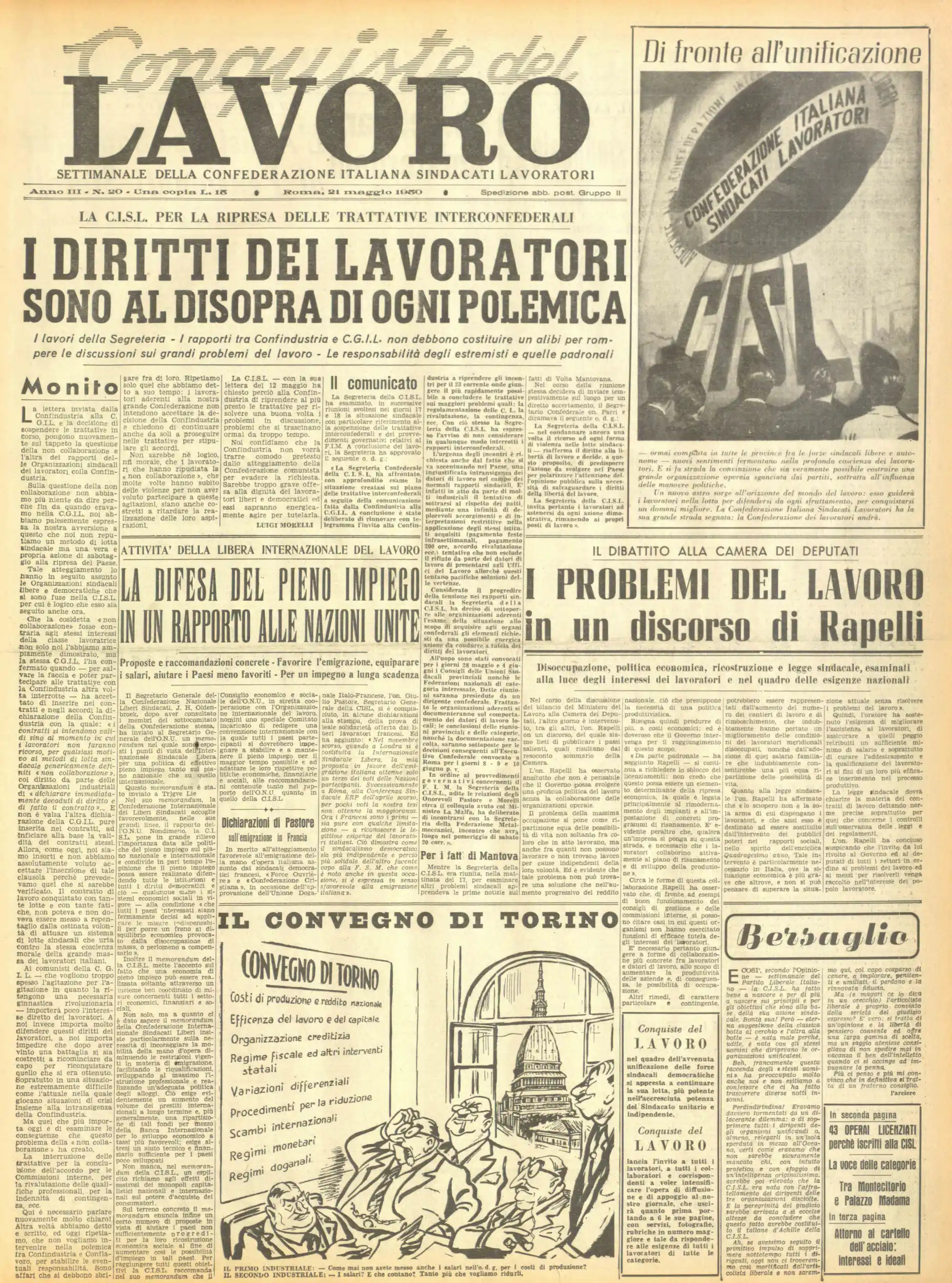 Conquiste del Lavoro del 21/05/1950 N. 20 Anno 3