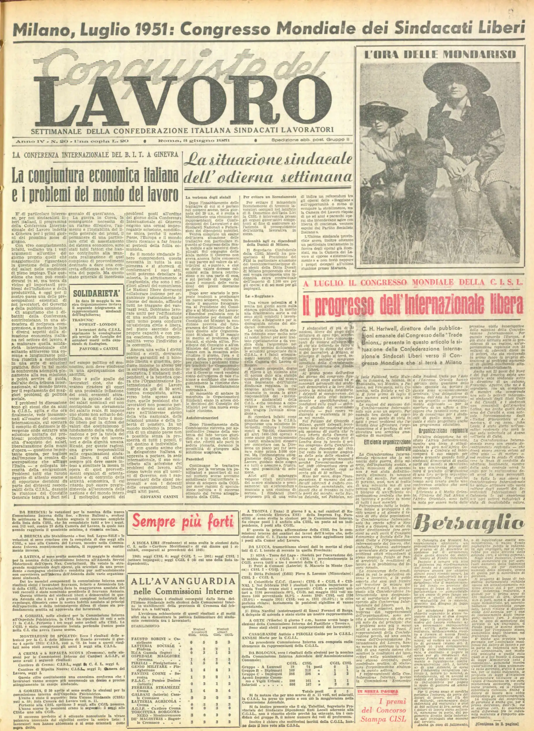 Conquiste del Lavoro del 03/06/1951 N. 20 Anno 4