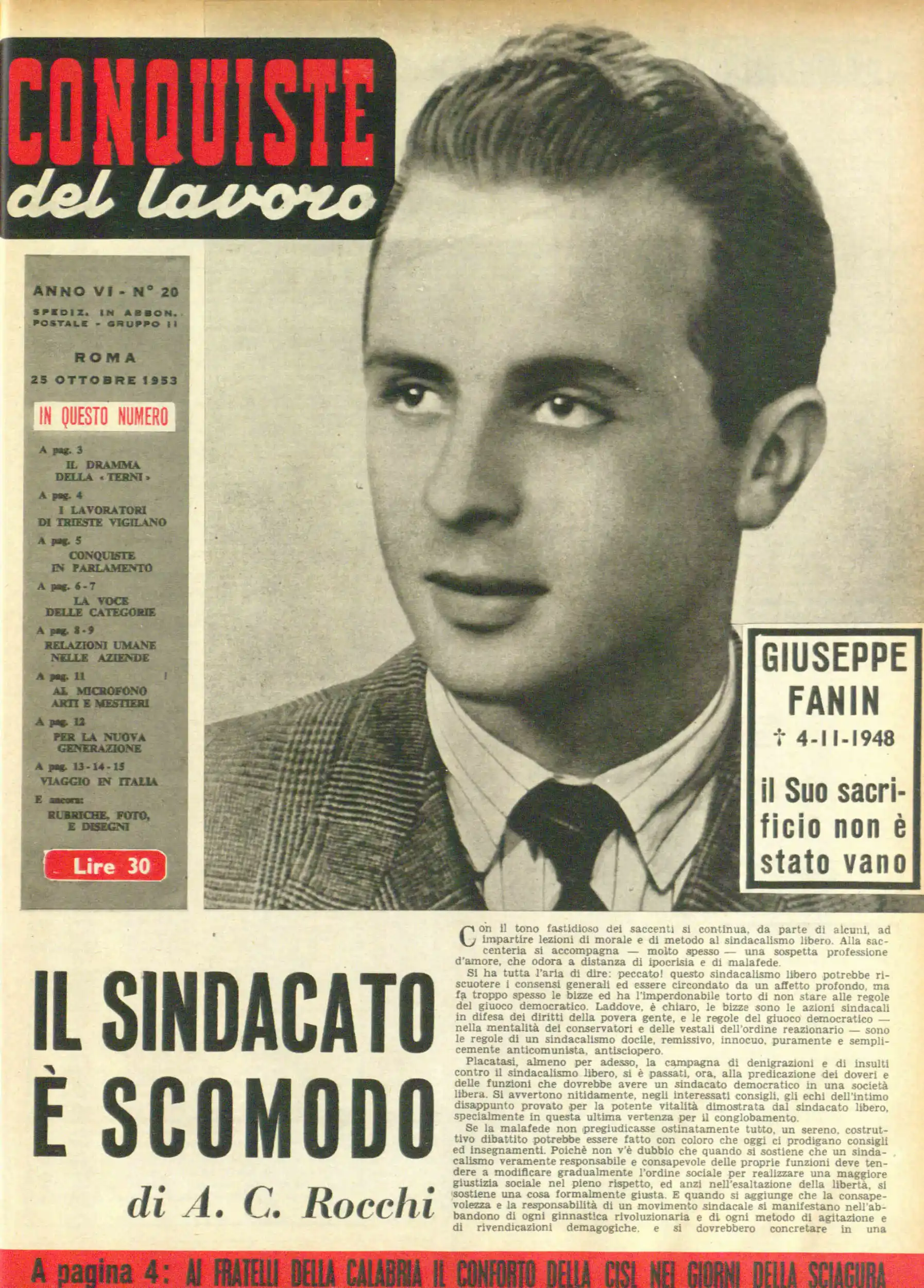 Conquiste del Lavoro del 25/10/1953 N. 20 Anno 6