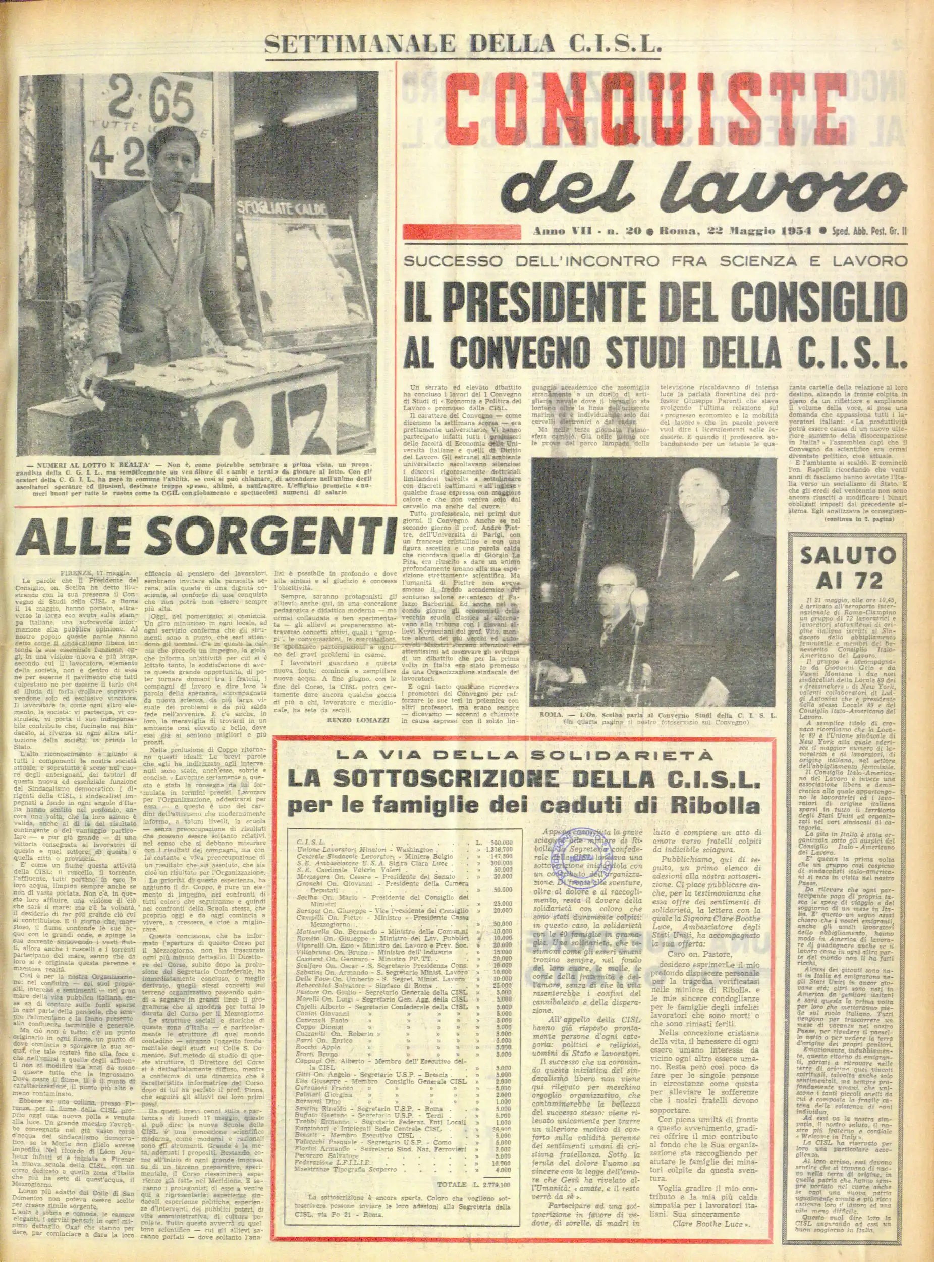 Conquiste del Lavoro del 22/05/1954 N. 20 Anno 7