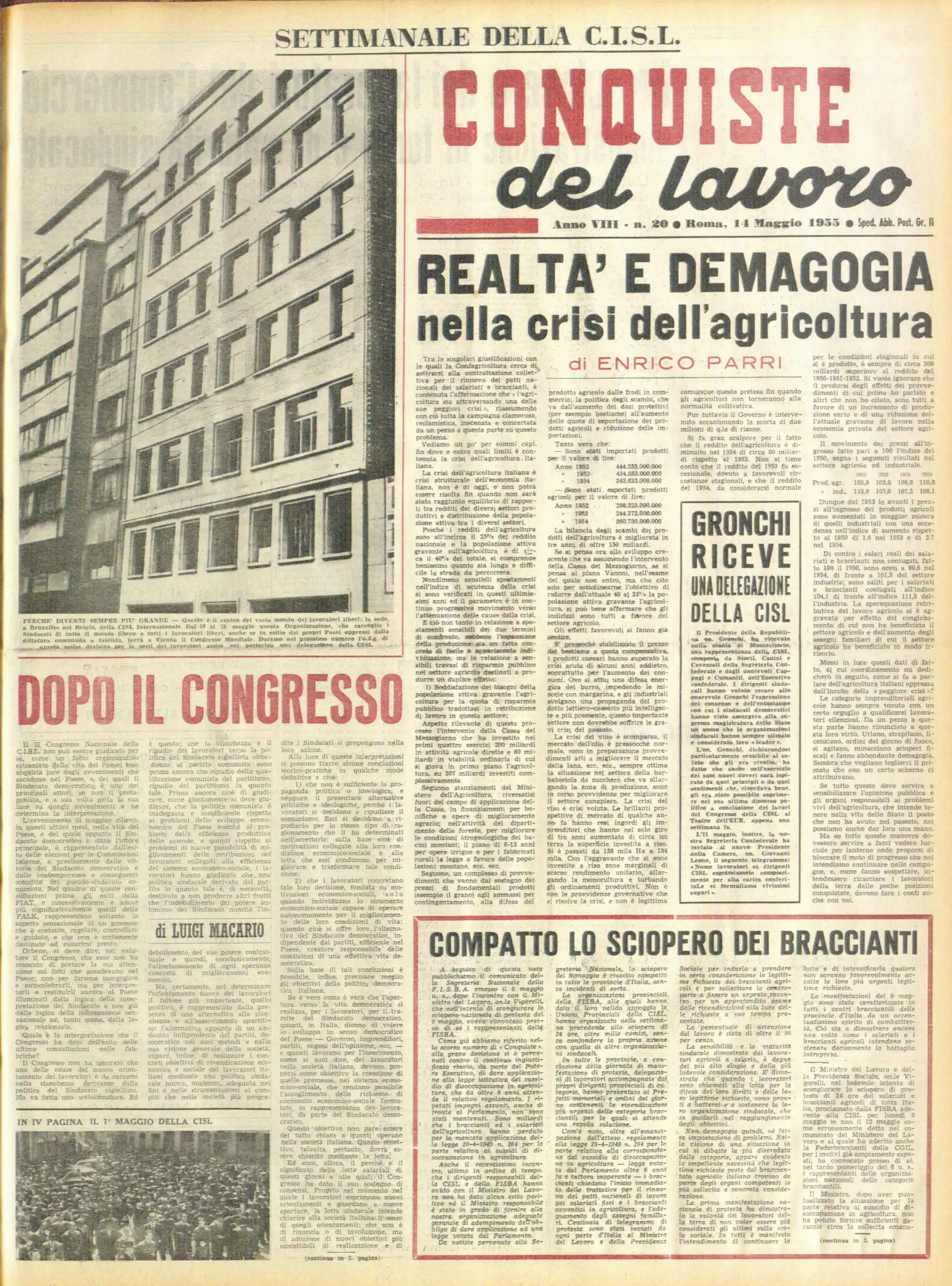 Conquiste del Lavoro del 14/05/1955 N. 20 Anno 8